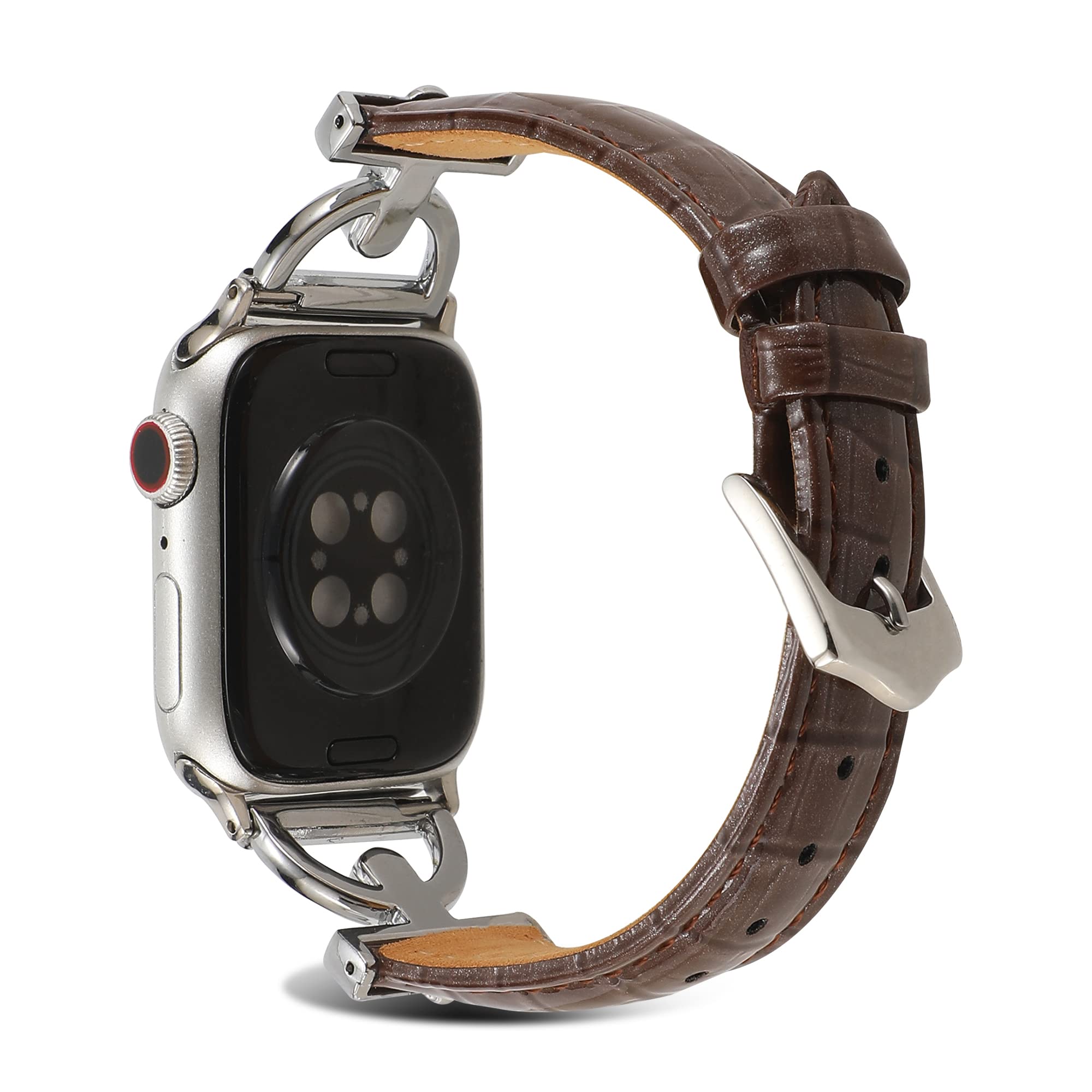 Premium Alligator Leather Watch Bands for Apple Watch 38mm-49mm - Compatible with Series 8/SE/7/6/5/4/3 - D-Shape Metal Buckle Women's Wristband Strap - Perfect for Workouts, Office & Casual Wear