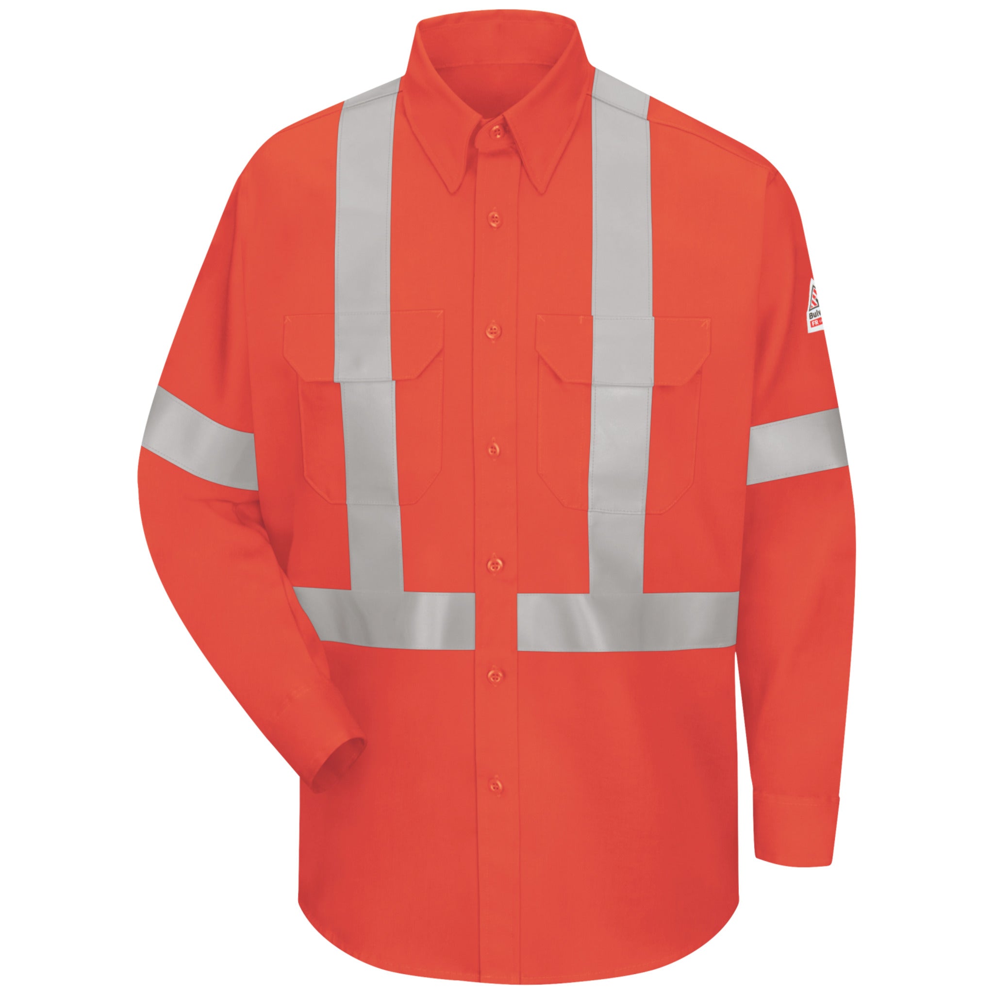 Bulwark FR Men's SLUS Lightweight Hi Vis Uniform Shirt - CAT 2, NFPA 2112 Certified, Flame Resistant Workwear with Reflective Trim for High Visibility | Durable Safety Shirt for Construction, Oil & Gas, Utility Workers | Sizes S-3XL