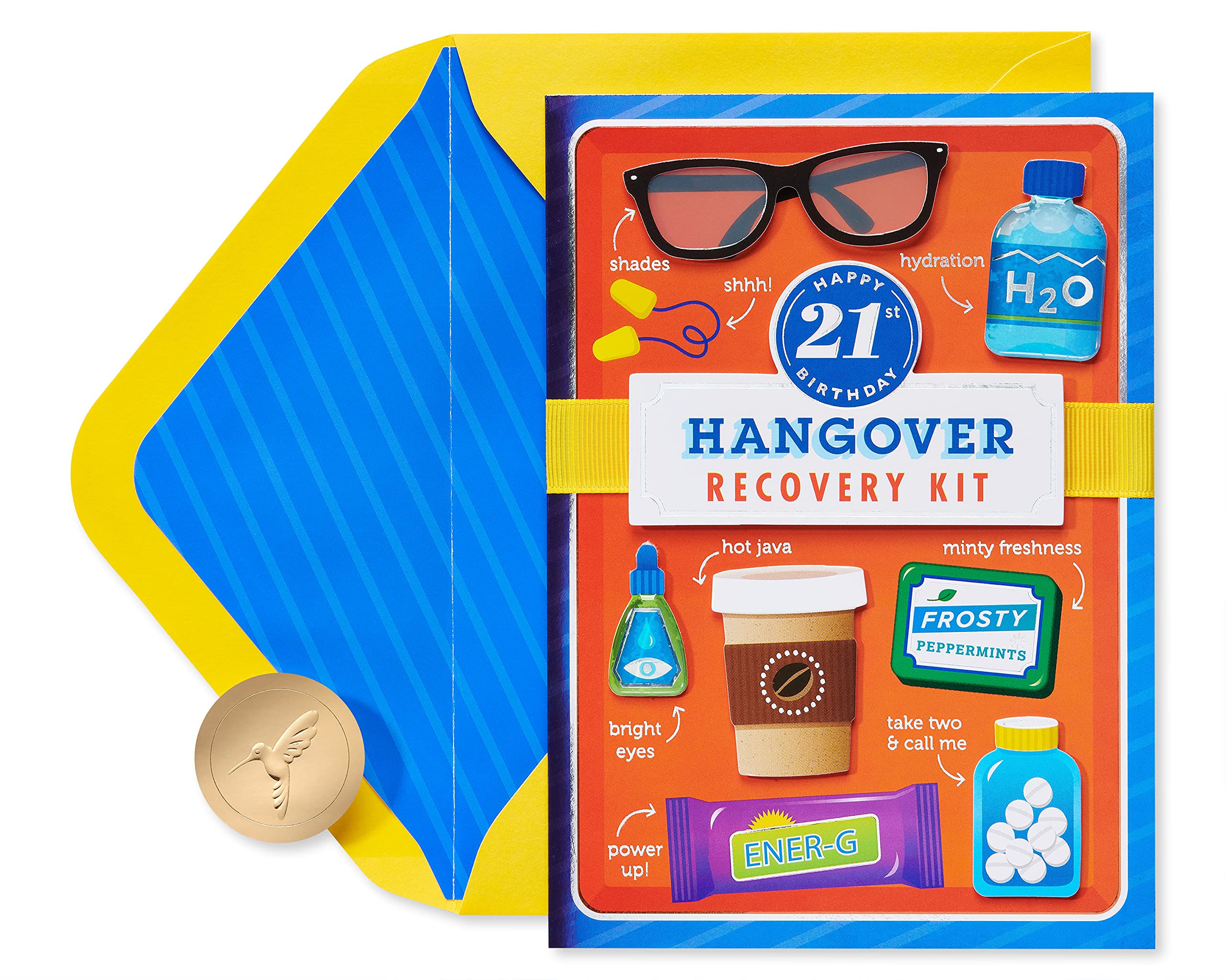 Papyrus 21st Birthday Card with Hangover Recovery Kit - Funny Milestone Birthday Gift for Turning 21 - Perfect for College Parties & Adult Humor Celebrations