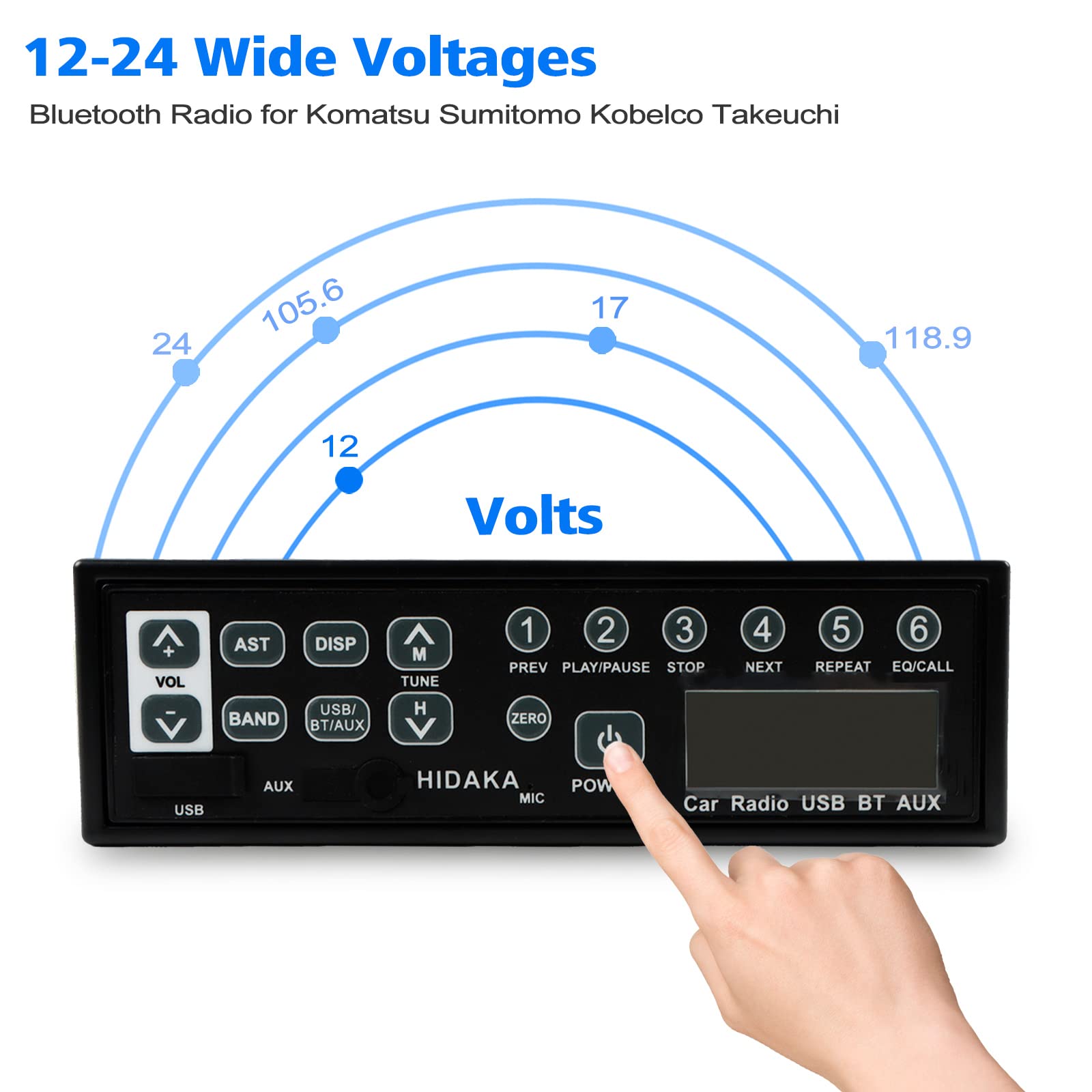 Universal M200 24V Car Bluetooth Radio with USB & AUX Input - Compatible with Komatsu, Sumitomo, Kobelco, Takeuchi Excavators - Perfect for Construction Sites & Heavy Equipment Use