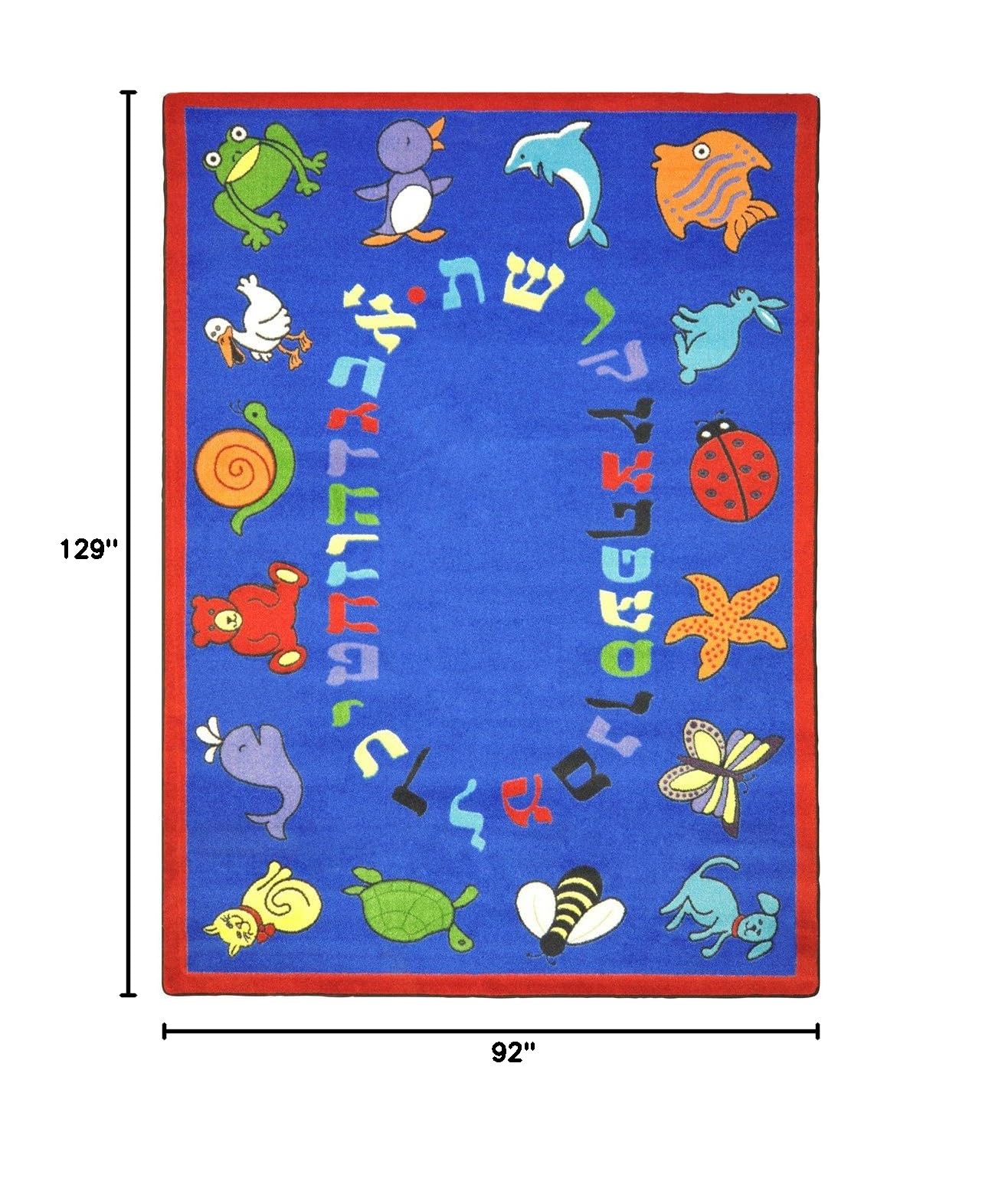 Joy Carpets Kid Essentials Hebrew ABC Animals Rug - Blue, 7'8