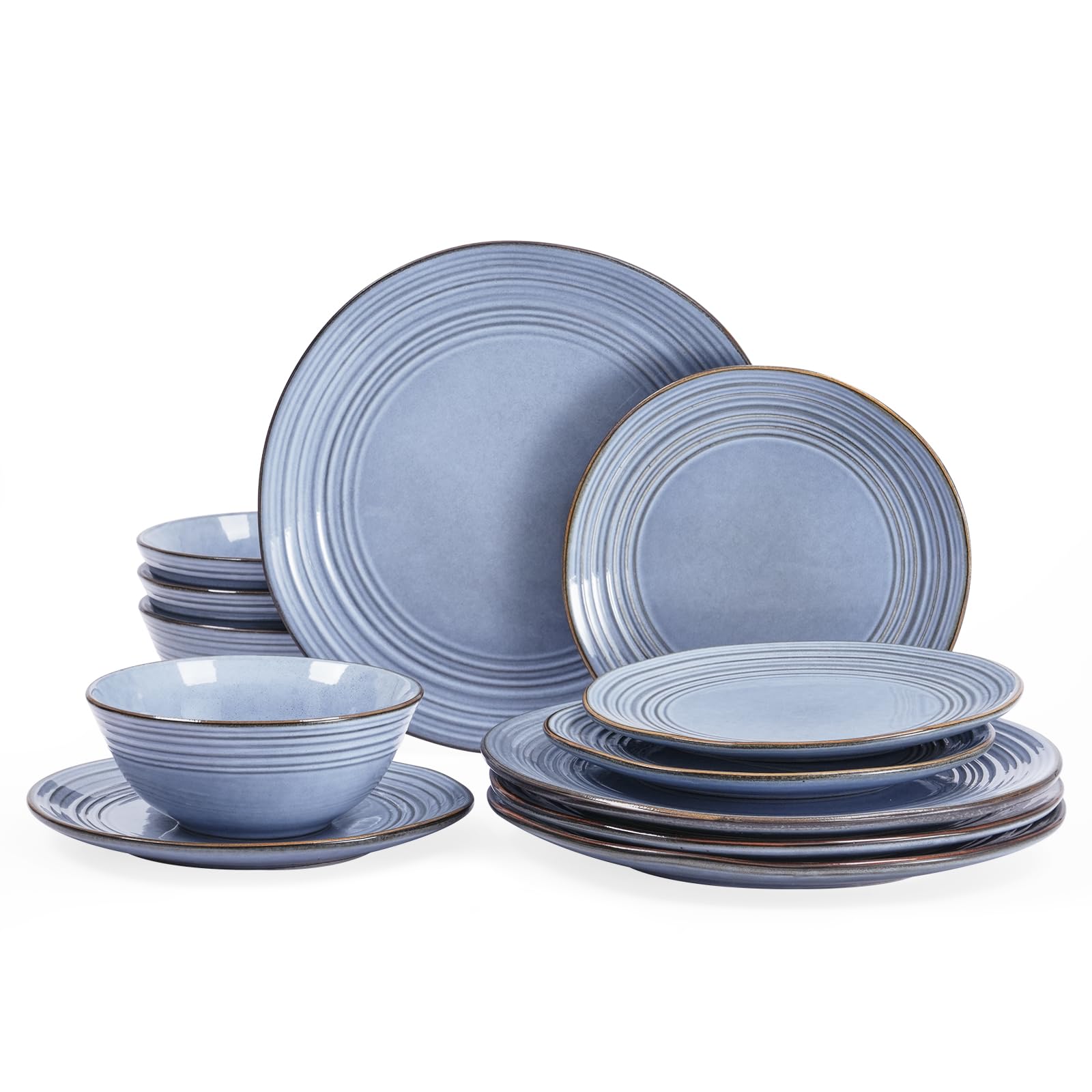 Premium 12-Piece Stoneware Dinnerware Set for 4 - Handcrafted Reactive Glaze Plates & Bowls in Twilight Blue - Durable Everyday Dishes for Family Dining, Dinner Parties & Restaurant-Style Meals at Home