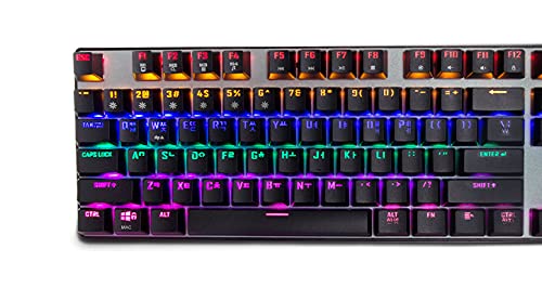 Hansung GTune MKF30S Mechanical Gaming Keyboard - Rainbow Backlit, Black (Korean/English Layout), Red Switches - Perfect for Gaming, Typing & Office Work