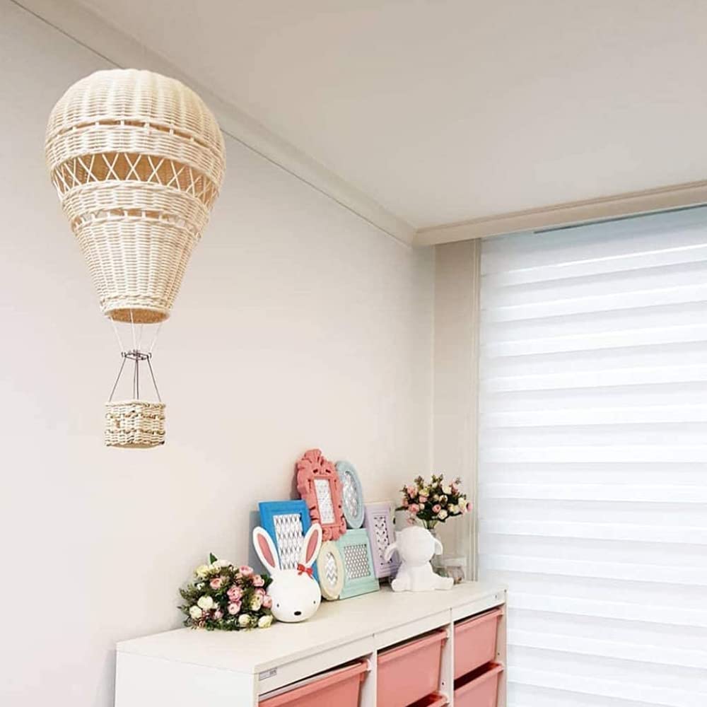 Hand Woven Rattan Hanging Hot Air Balloon Nursery Decor - Boho Chic Baby Room Hanging Mobile, Gender Neutral Nursery Wall Art for Boys & Girls - Perfect for Baby Showers, Birthday Gifts & Kids Bedroom Decor