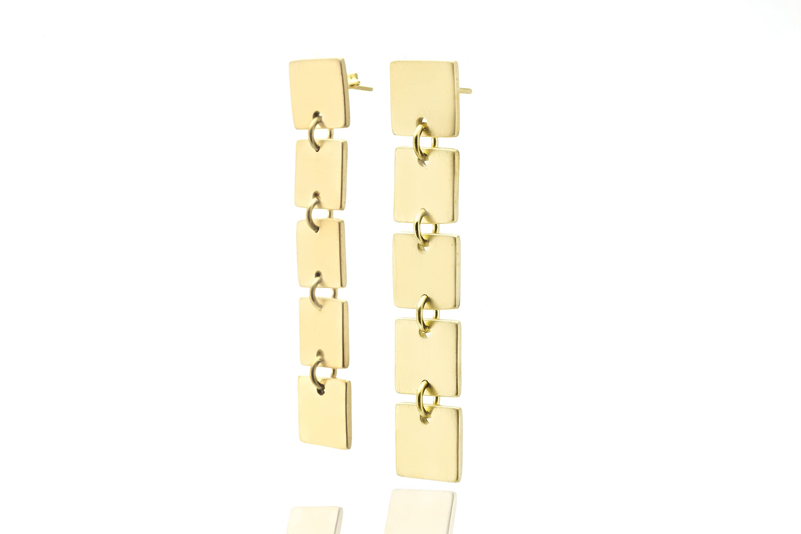 Handmade Geometric Gold Square Earrings - Long Brushed Matte Solid Gold Dangle Earrings for Women - Perfect for Bridal, Wedding, Party & Everyday Wear