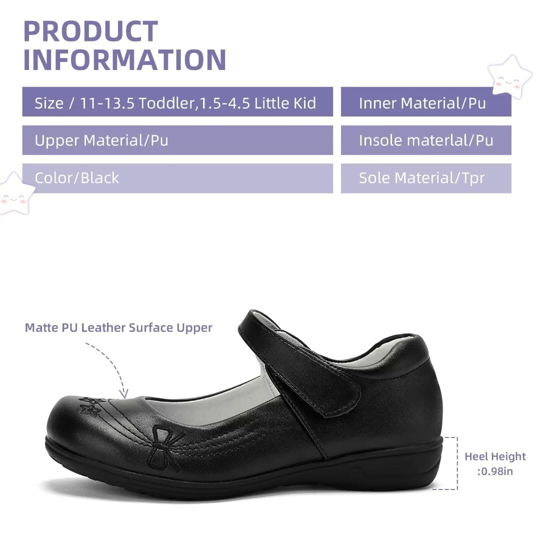 Girls Mary Jane School Shoes - Black Dress Uniform Strap Flats for Toddler & Kids | Perfect for School Uniforms, Church, and Formal Occasions