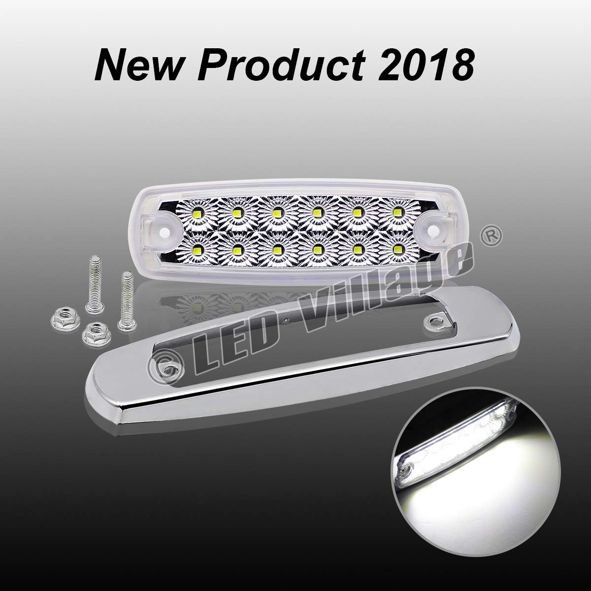 2 Pack 12V DC 6.4 Inch Slim White LED Surface Mount Clearance Lights - Waterproof Side Marker Lamps for Trucks, Trailers, Lorry & Cars - Universal Chrome Design for Enhanced Visibility & Safety (Perfect for Night Driving, Off-Road Vehicles & Heavy Duty Applications)