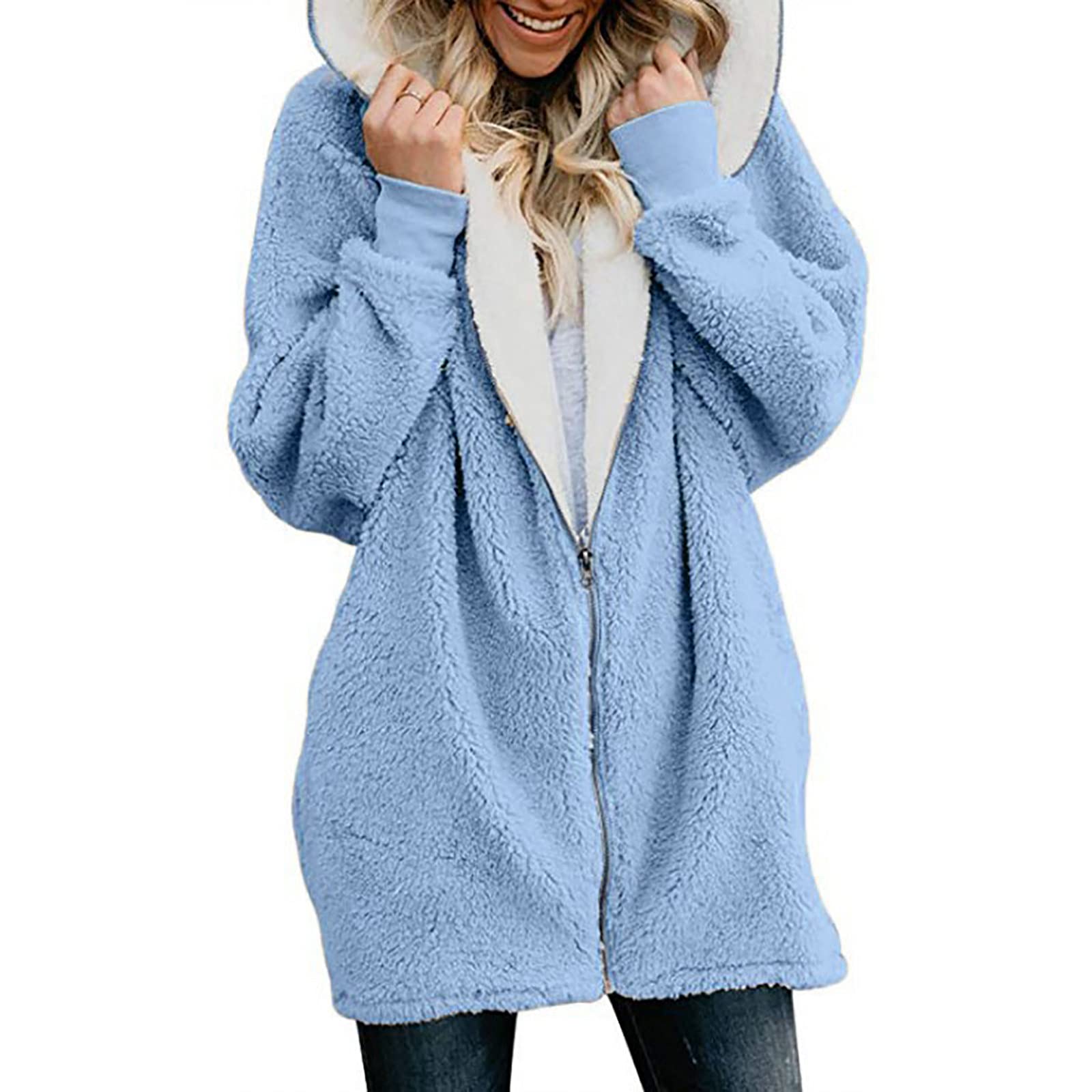 Women's Casual Loose Fit Long Sleeve Hooded Sweatshirt - Autumn Winter Warm Zip Up Hoodie Coat | Plain Comfy Outwear for Daily Wear, Gym, Running & Outdoor Activities