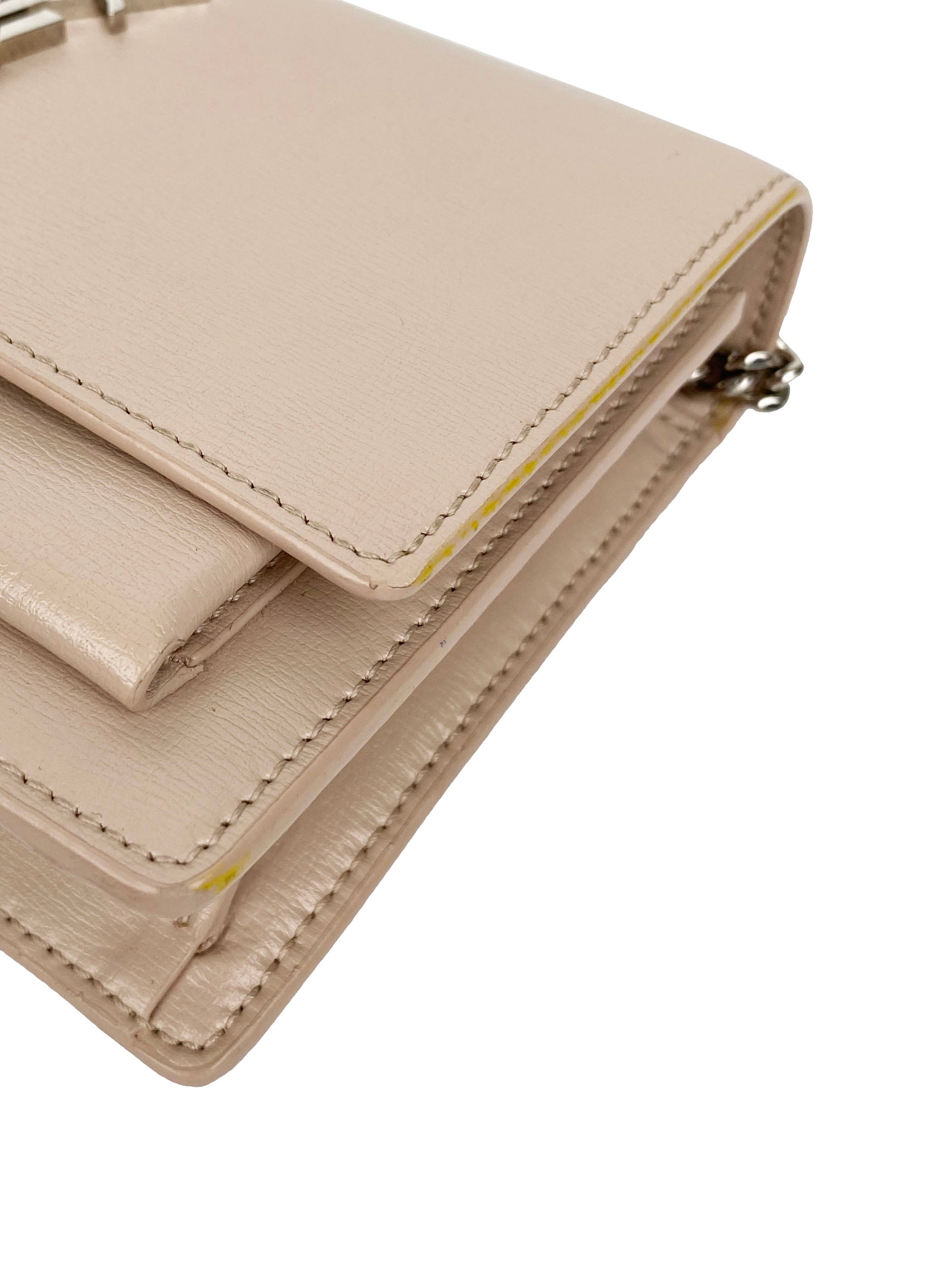 Saint Laurent Sunset Chain Wallet in Light Pink - Luxury Crossbody Bag for Women, Perfect for Evening Outings and Special Occasions