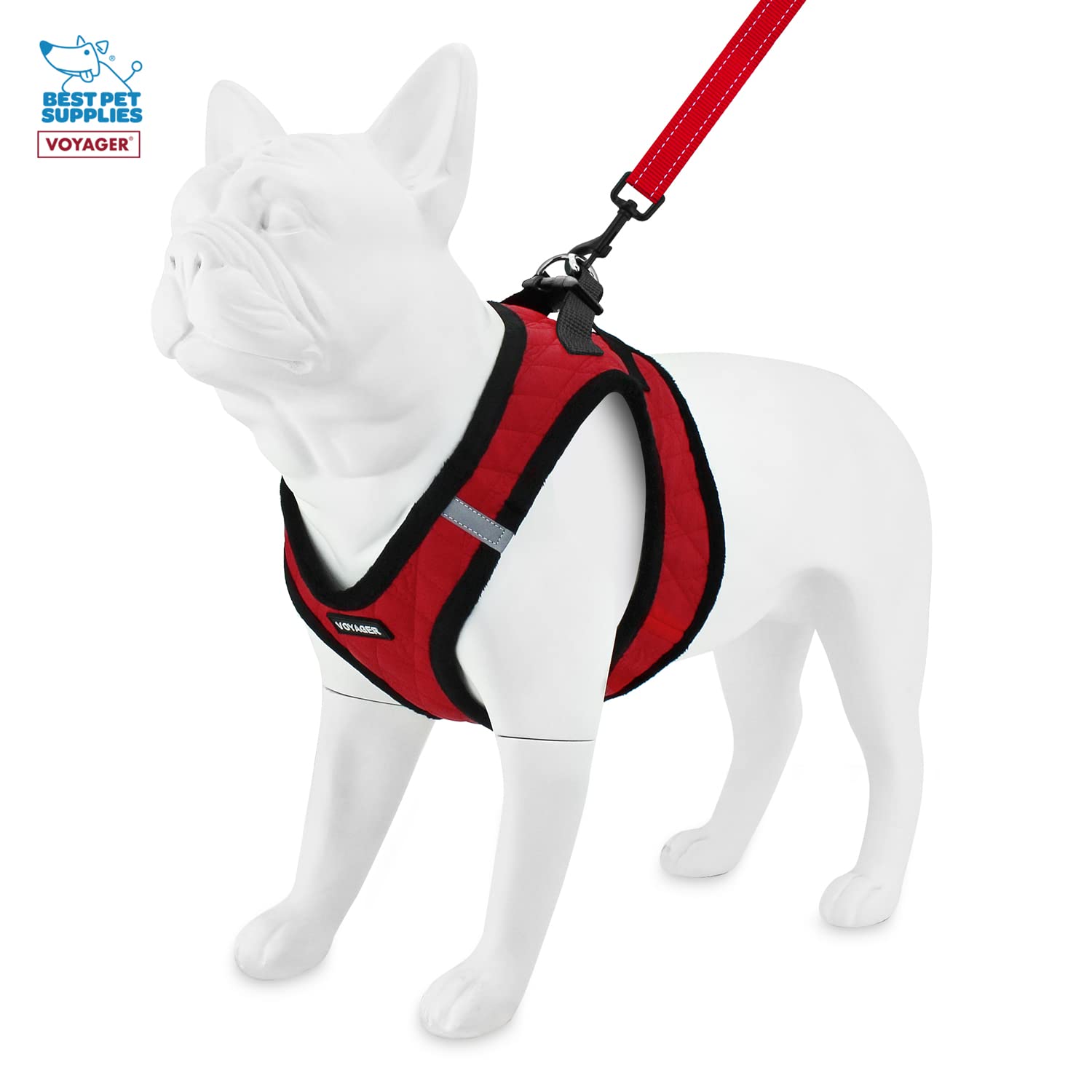 Best Pet Supplies Voyager Step-in Plush Dog Harness - Soft Comfortable Vest for Small & Medium Dogs, Easy to Wear, Red Plush (Leash Bundle Included) - XS (13-14.5