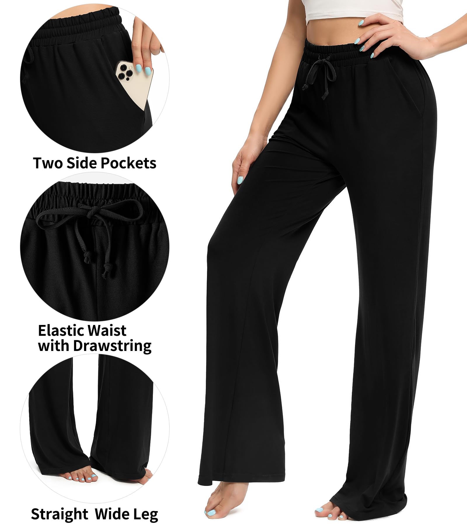 OLIKEME Women's High Waisted Wide Leg Sweatpants - Soft Lounge Pants with Drawstring & Pockets - Lightweight Comfort for Yoga, Workout & Home Relaxation