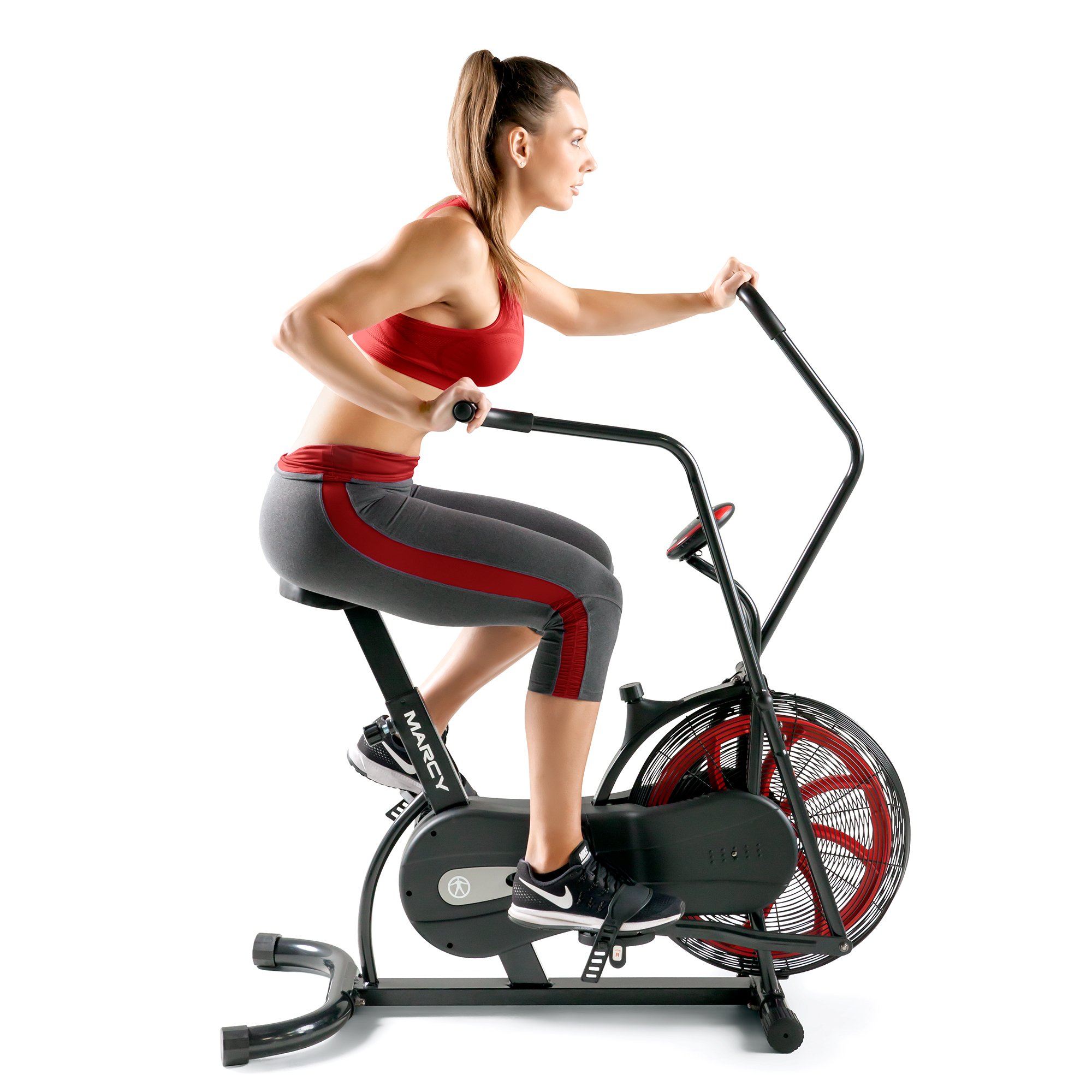 Marcy Air Resistance Exercise Bike NS-1000 - Red & Black Home Fitness Equipment for Cardio Workouts, Indoor Cycling & Small Spaces
