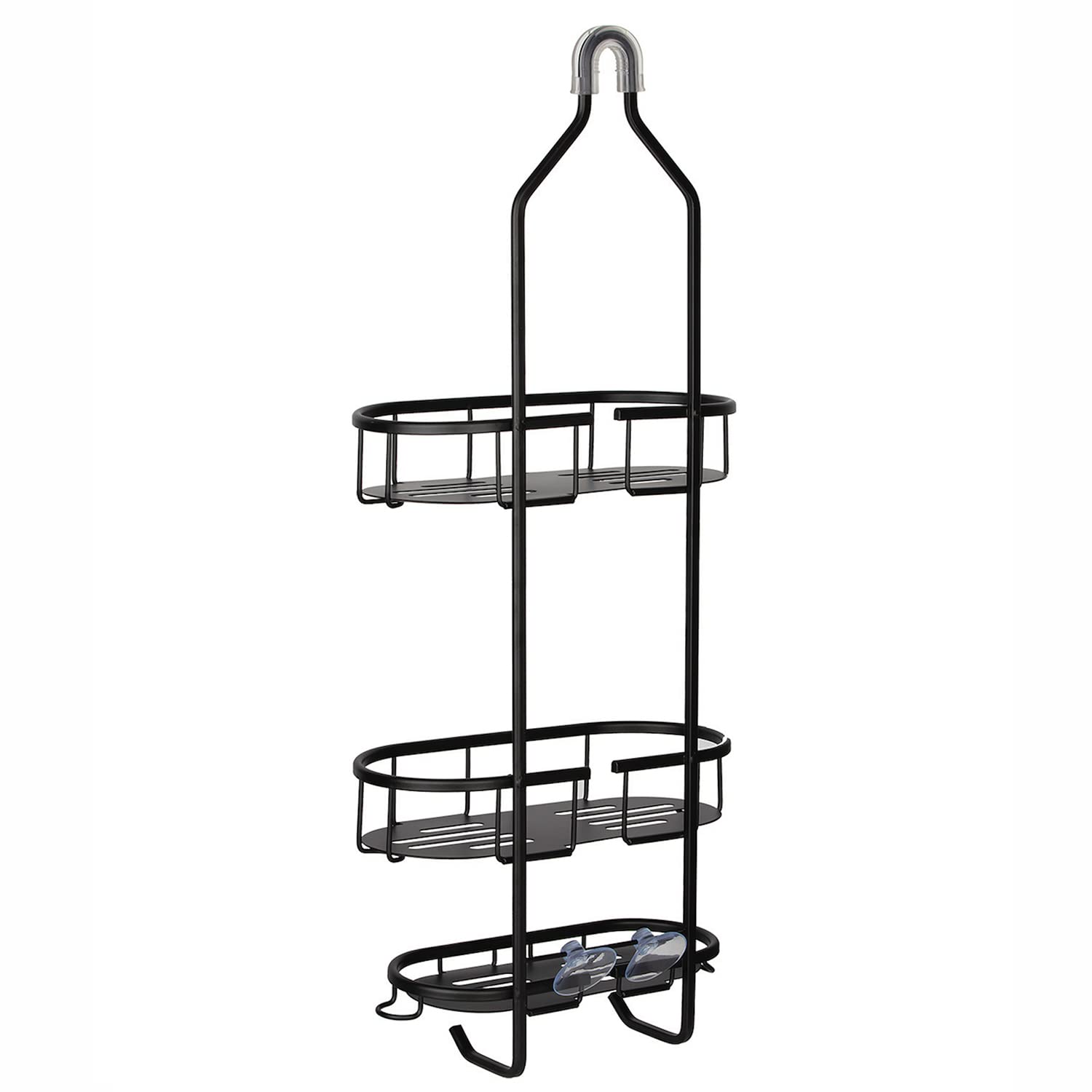 Rustproof Aluminum Shower Caddy Organizer with 3 Shelves & Hooks - Matte Black Hanging Shower Caddy for Shower Heads, Handheld Shower & Tall Bottles - Bathroom Storage Solution for Small Spaces & Luxury Showers