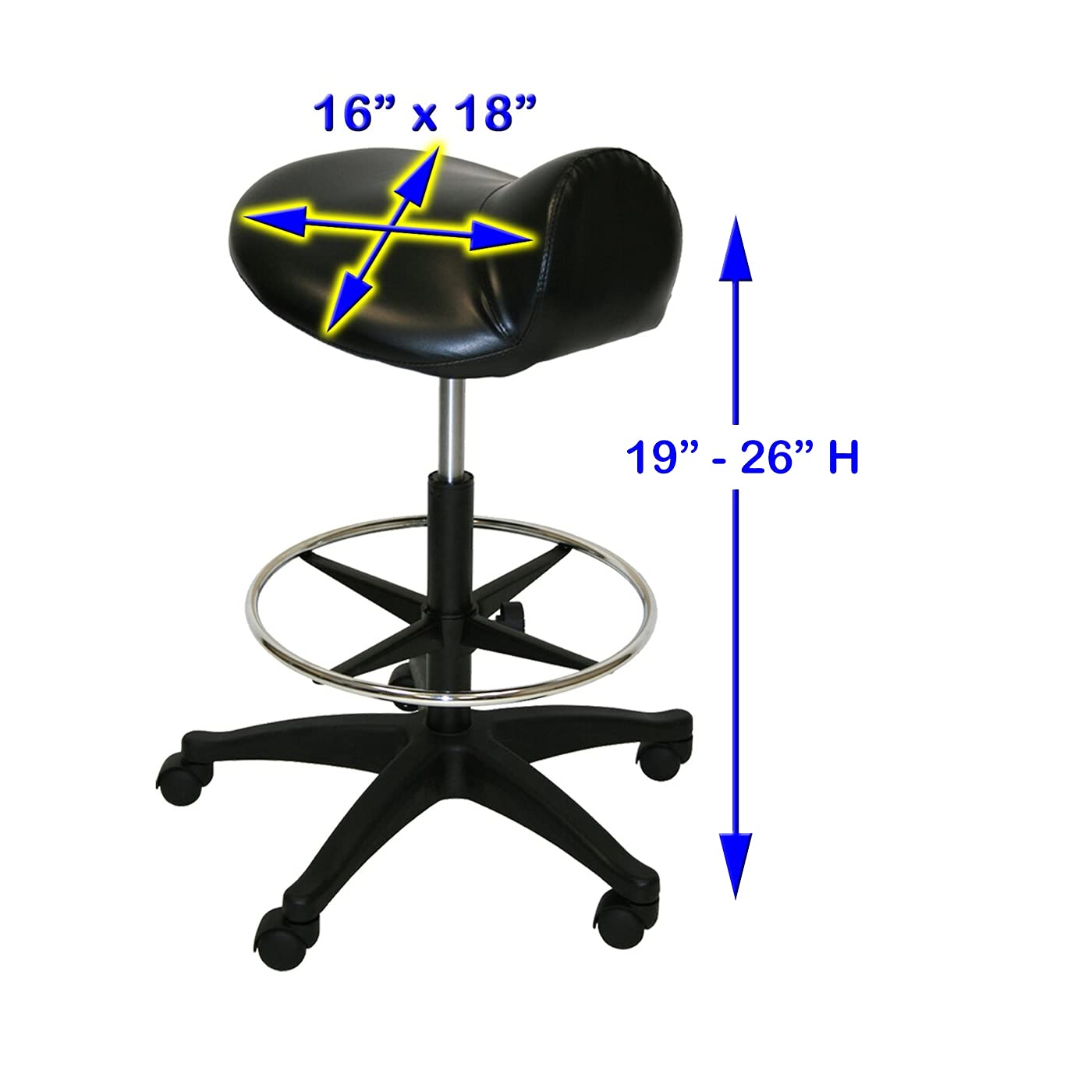 Premium Extra Large Air-Lift Saddle Stool with Adjustable Footrest - Ergonomic Seat for Office, Salon, Massage & Home Use - Comfortable Stool for Long Sitting Sessions