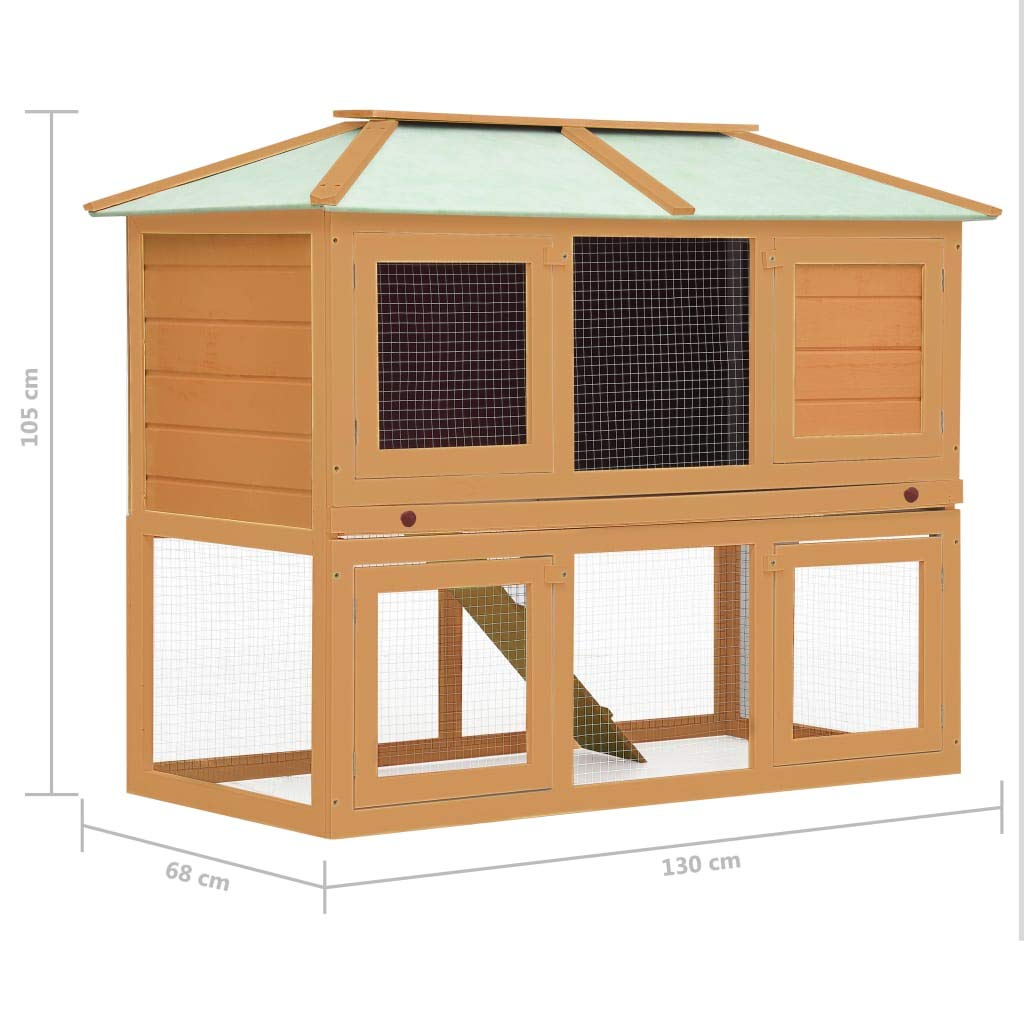 vidaXL Rabbit Hutch with Upper Floor - Indoor & Outdoor Bunny Cage, Double Level Wooden Pet House for Small Animals - Perfect for Backyard, Garden, or Patio Use