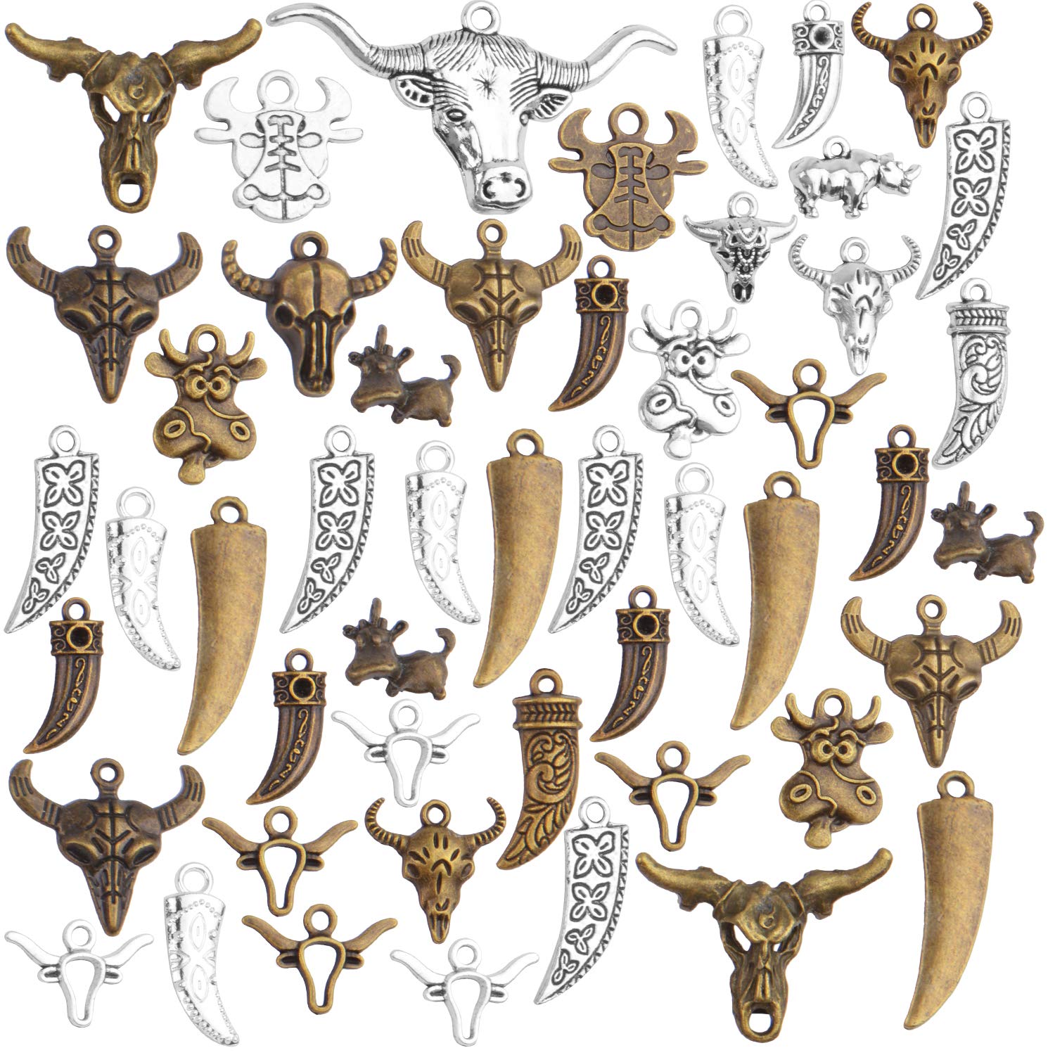 100g (40-60pcs) Mixed Cow Charms - Alloy Cattle Pendant Charms for Jewelry Making - Vintage Style DIY Bracelet & Necklace Craft Supplies - Perfect for Western, Farm, and Country Themed Jewelry Creations