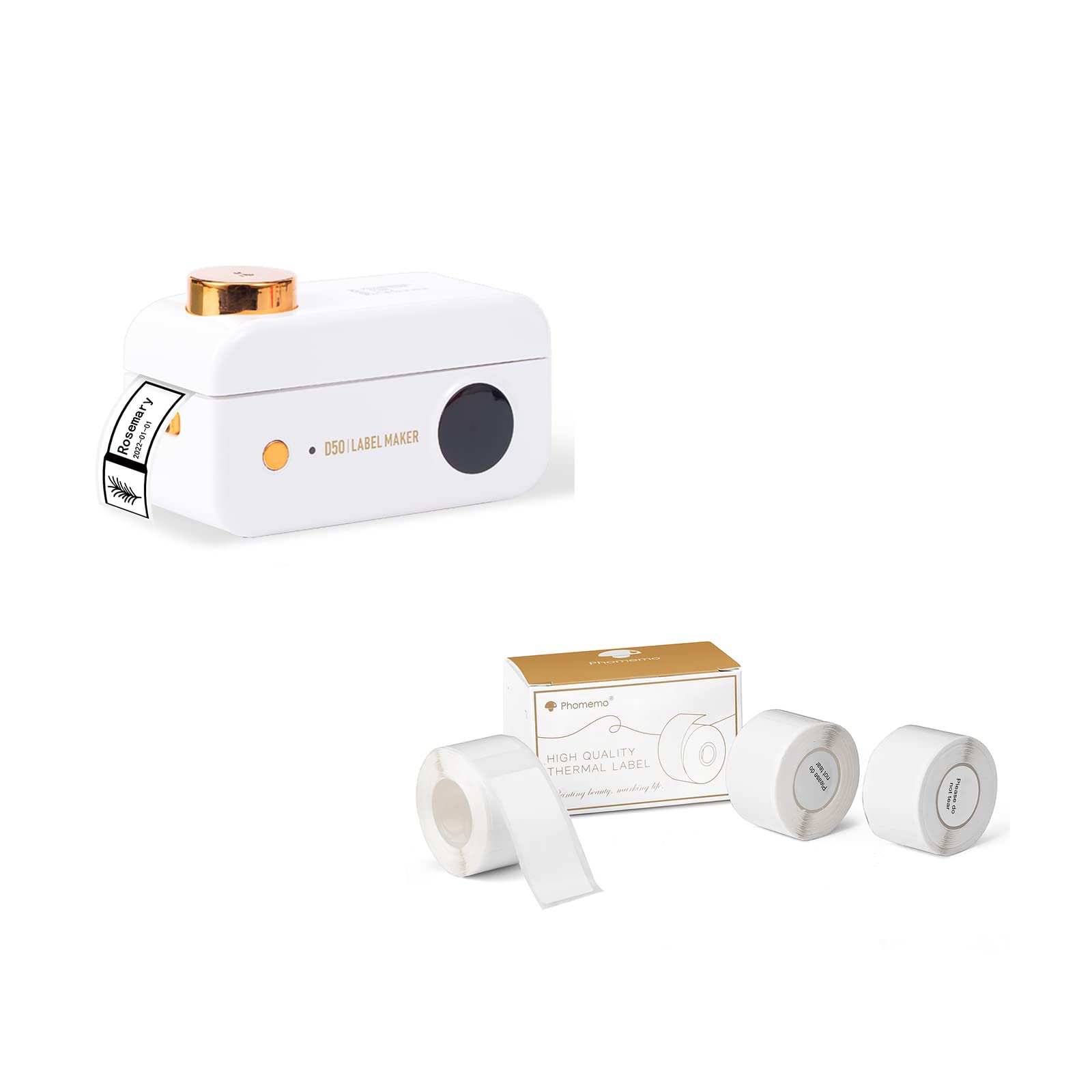 Phomemo D50 Portable Label Maker with 3 Rolls White Adhesive Labels (20mm x 40mm) - Perfect for Home, Office & Warehouse Organization