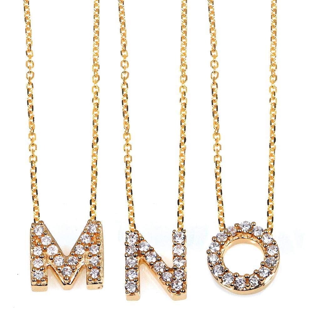 Kobelli Small A-Z Letter Diamond Pendant in 14K Yellow Gold - Personalized Initial Necklace for Women, Perfect Gift for Birthday, Anniversary & Valentine's Day