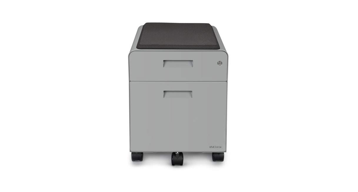 2-Drawer Rolling File Cabinet with Seat - Gray Office Storage Organizer for Home & Office Workspace