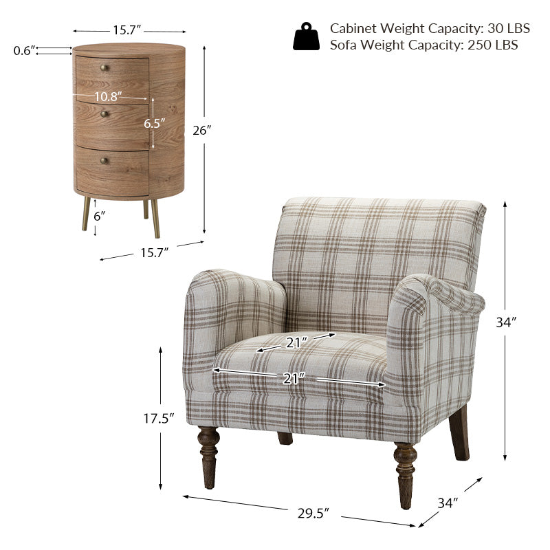 Sadie Upholstered Armchair with Side Table - 2 Piece Living Room Furniture Set for Small Spaces, Apartments & Cozy Reading Nooks