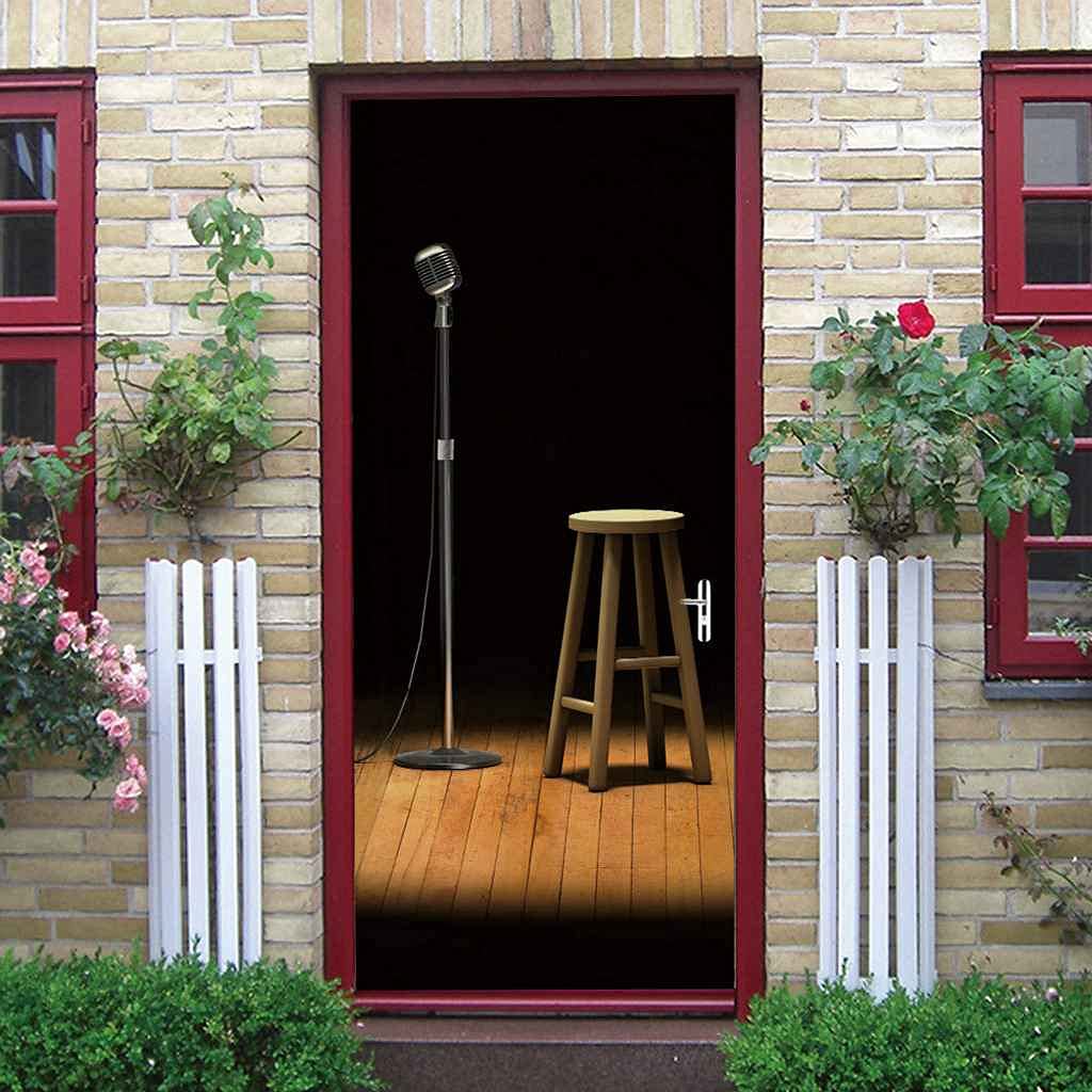 MKNCILN 3D Self-Adhesive Door Wall Stickers - Music Microphone Design, 30.3x78.7 Inches, Removable Wall Decals for Bedroom, Kitchen, Kids Room & Interior Decor - Perfect for Home, Office & Party Decorations