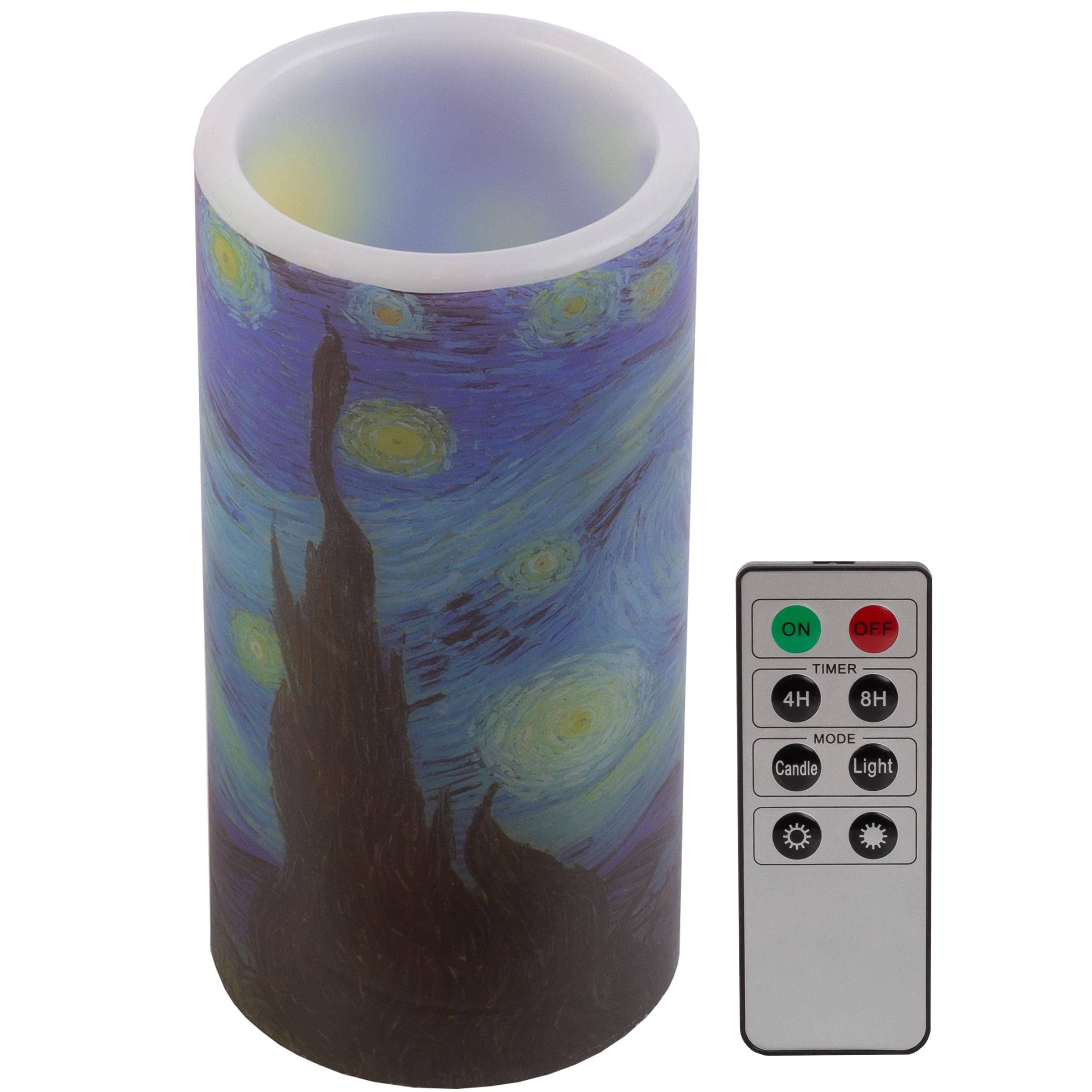 Van Gogh Starry Night Flameless LED Candle - Battery Operated with Remote Control & Realistic Flickering Effect - Elegant Home Decor Candles by Lavish Home - Perfect for Romantic Dinners, Bedroom Ambiance & Holiday Centerpieces