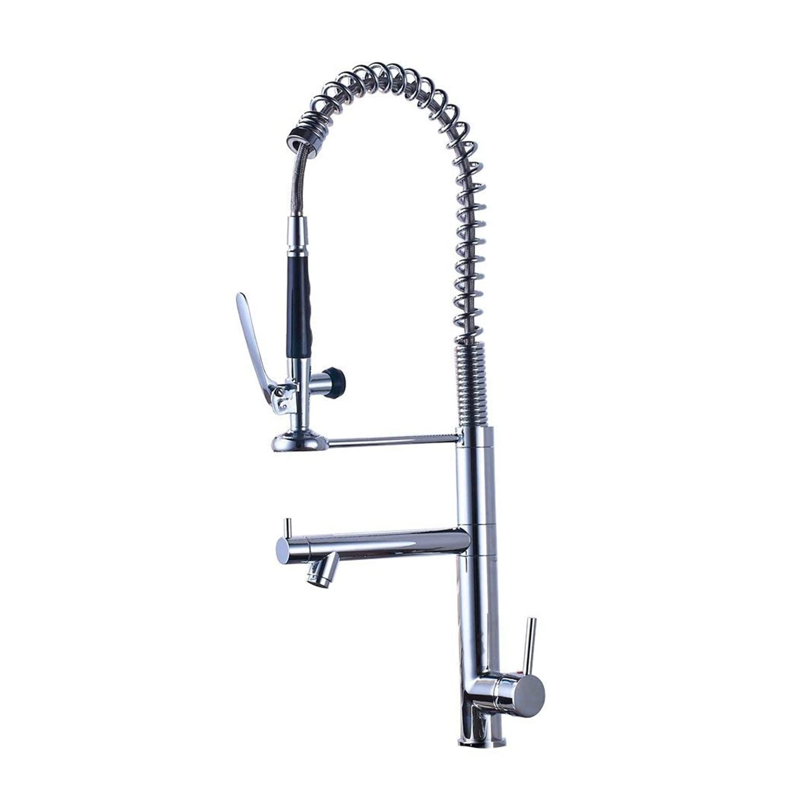 Sturdy Pre-Rinse Spring Pull Down Kitchen Sink Faucet - Single Handle with Sprayer in Black Bronze & Chrome - Perfect for Modern Kitchens & High-Traffic Restaurants