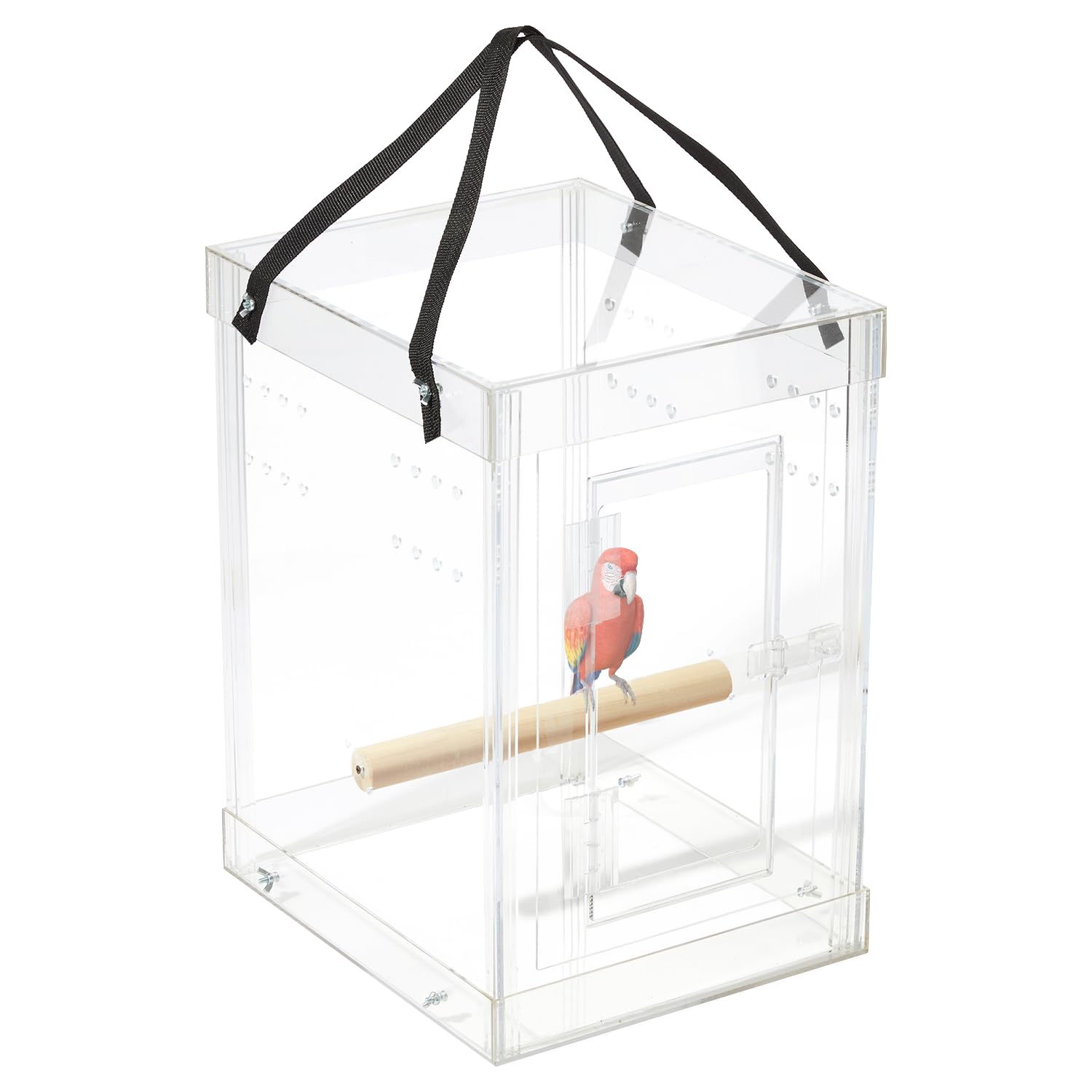 **Medium Acrylic Bird Carrier Travel Cage - Crystal Clear Display Case for Small Birds - Perfect for Amazon Parrots, Cockatiels & Finches - Safe & Durable Bird Transport for Vet Visits, Travel & Exhibitions**