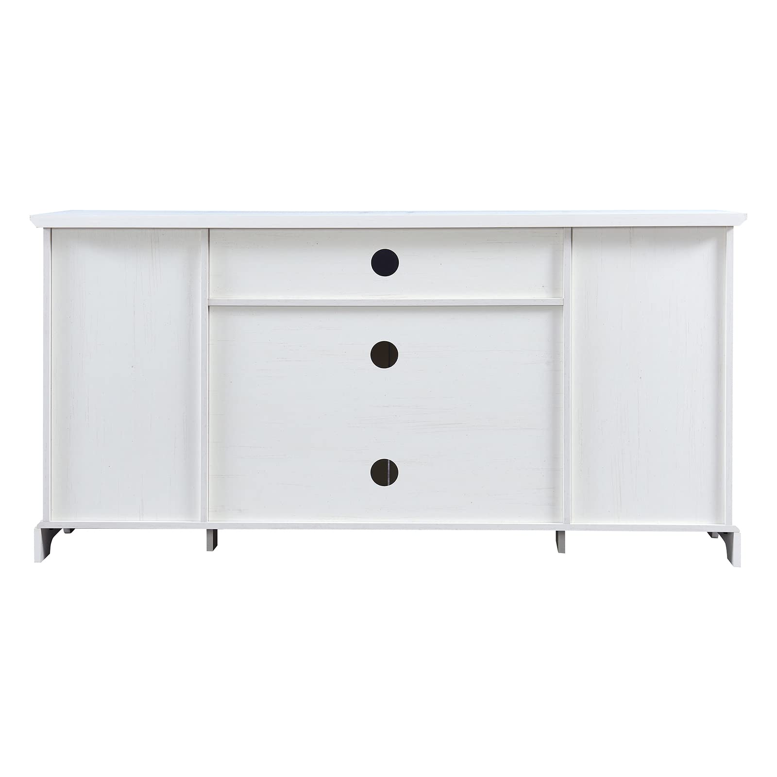 65 Inch TV Stand with 2 Tempered Glass Doors & Adjustable Shelves - Open Style Media Console with Cable Management Holes - Easy Assembly White Entertainment Center for Living Room - Perfect for Home Theater Setup & Modern Living Spaces