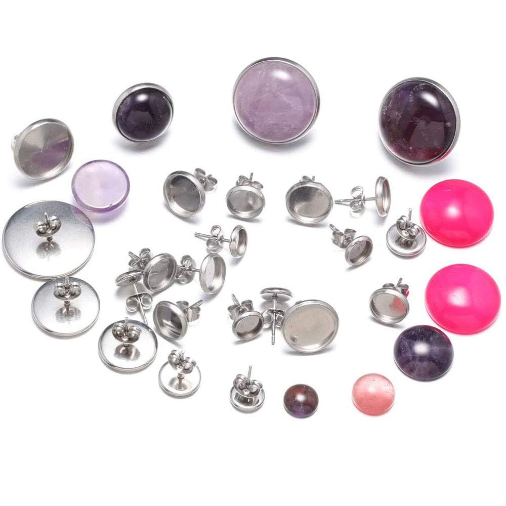 LE SKY 10mm Stainless Steel Blank Stud Earring Bezel Setting Cabochon Holder - 50 Pcs for Jewelry Making DIY Crafts | Perfect for Earrings, Pendants & Handmade Jewelry Designs