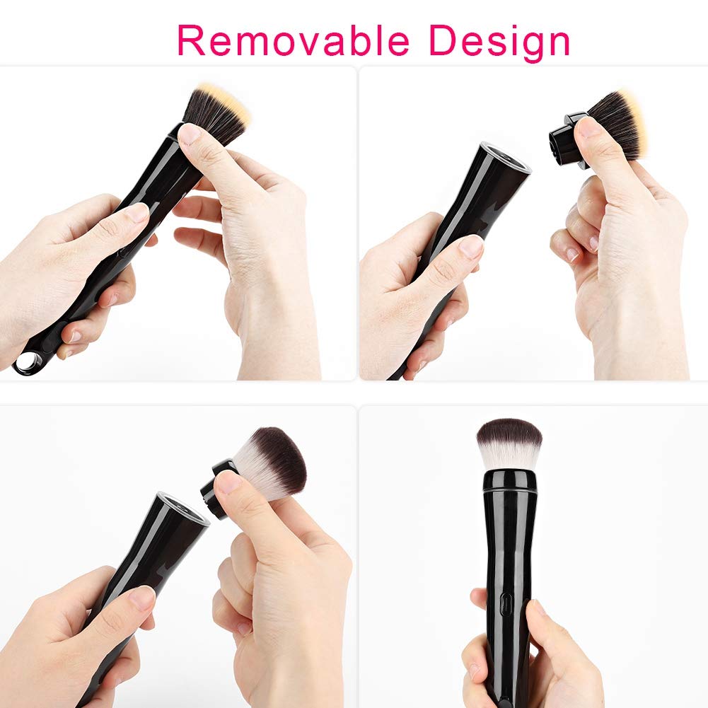 Electric Make Up Brush Set - Automatic Rotating Foundation & Blush Brush with 2 Replaceable Heads - Perfect for Flawless Makeup Application at Home or On-the-Go