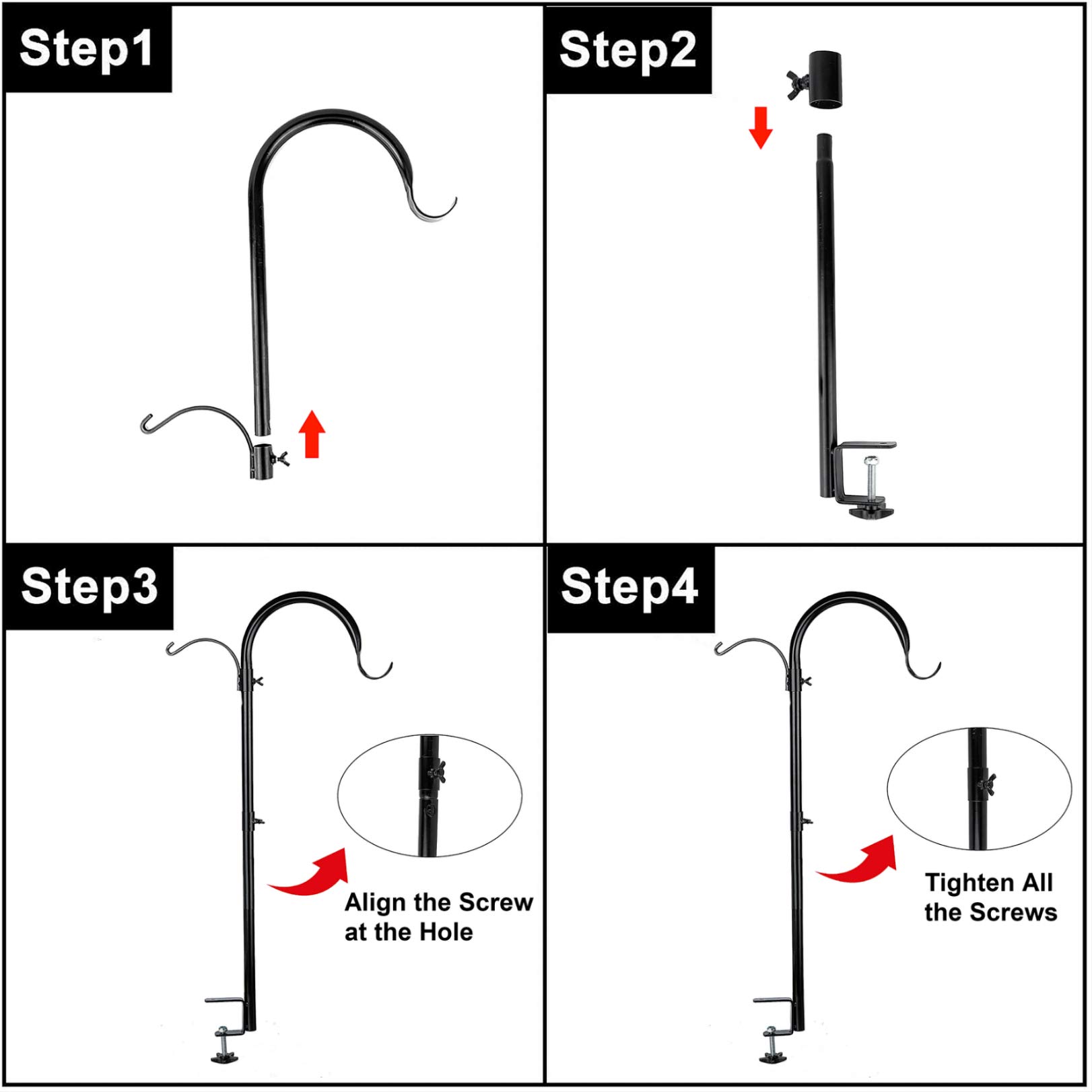 WOSIBO 37-Inch Three Span Deck Hook - Heavy Duty Multi-Hook Hanging Pole for Bird Feeders, Plant Hangers, Lanterns & Wind Chimes | Perfect for Porch, Patio & Garden Decor (3 Branches, Rust-Resistant)