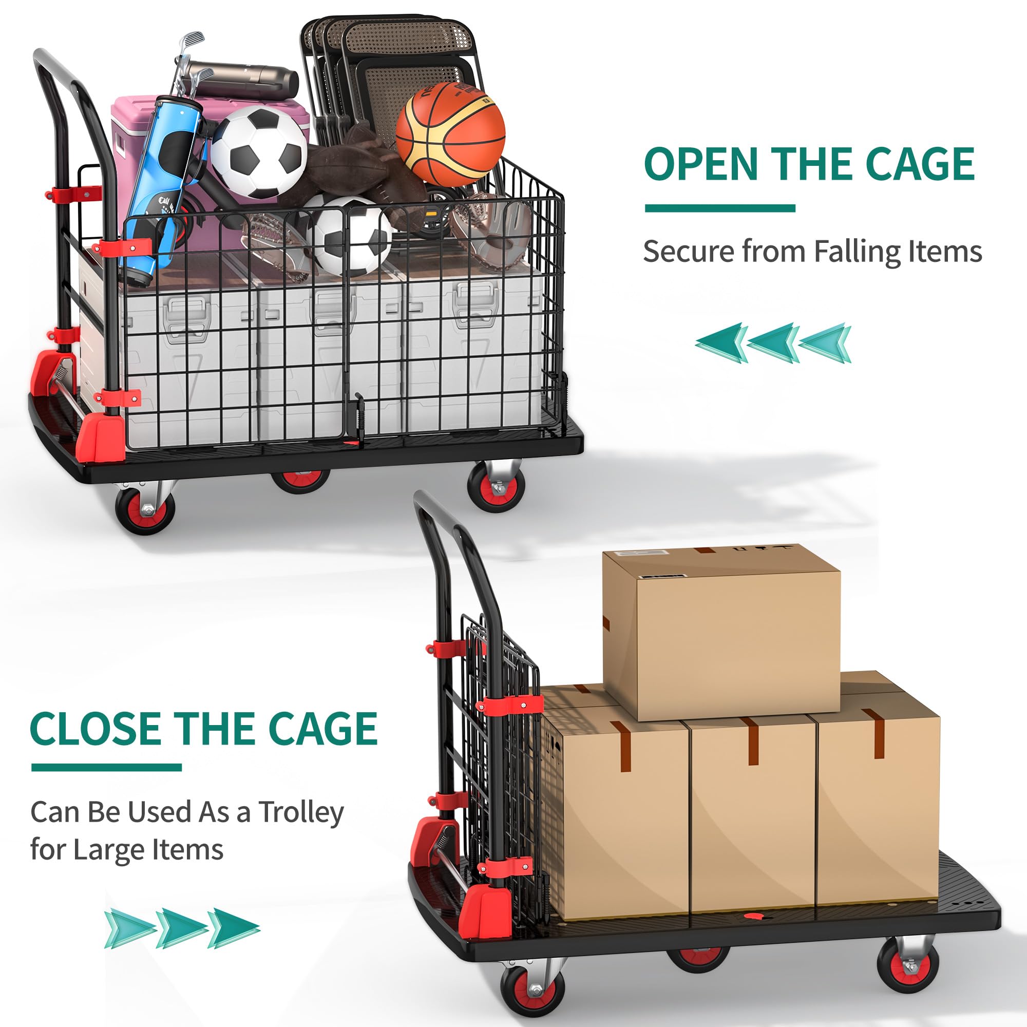 YITAHOME 42 x 26 Inch Heavy Duty Folding Platform Truck Cart with Cage - 1000LBS Capacity, Wheels & Foldable Basket - Perfect for Warehouse, Office, Home Moving & Luggage Transport