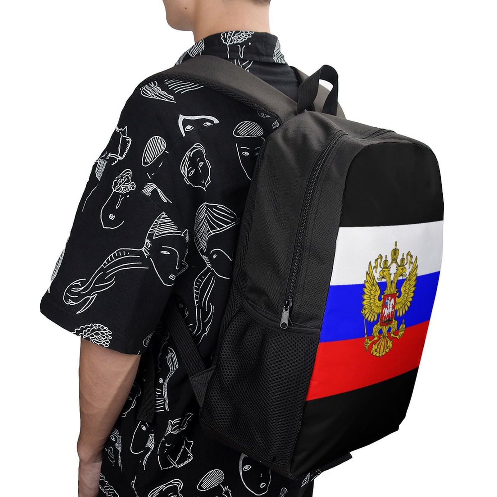 IOEDTHBJ Russia Coat of Arms & Flag 3D Printed Backpack - 17 Inch Laptop Bag for School, Work & Travel | Durable Computer Backpack for Men & Women | Perfect for Students, Professionals & Commuters