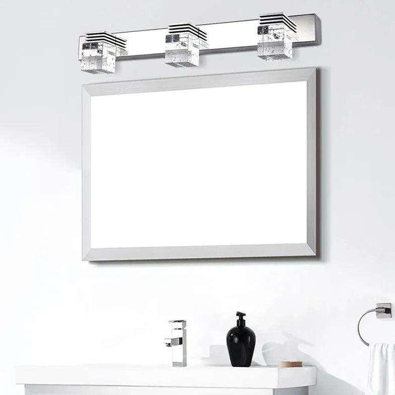 Square Silver Crystal Bathroom Mirror Lights - Modern LED Vanity Mirror with Adjustable Brightness for Makeup, Shaving & Home Decor
