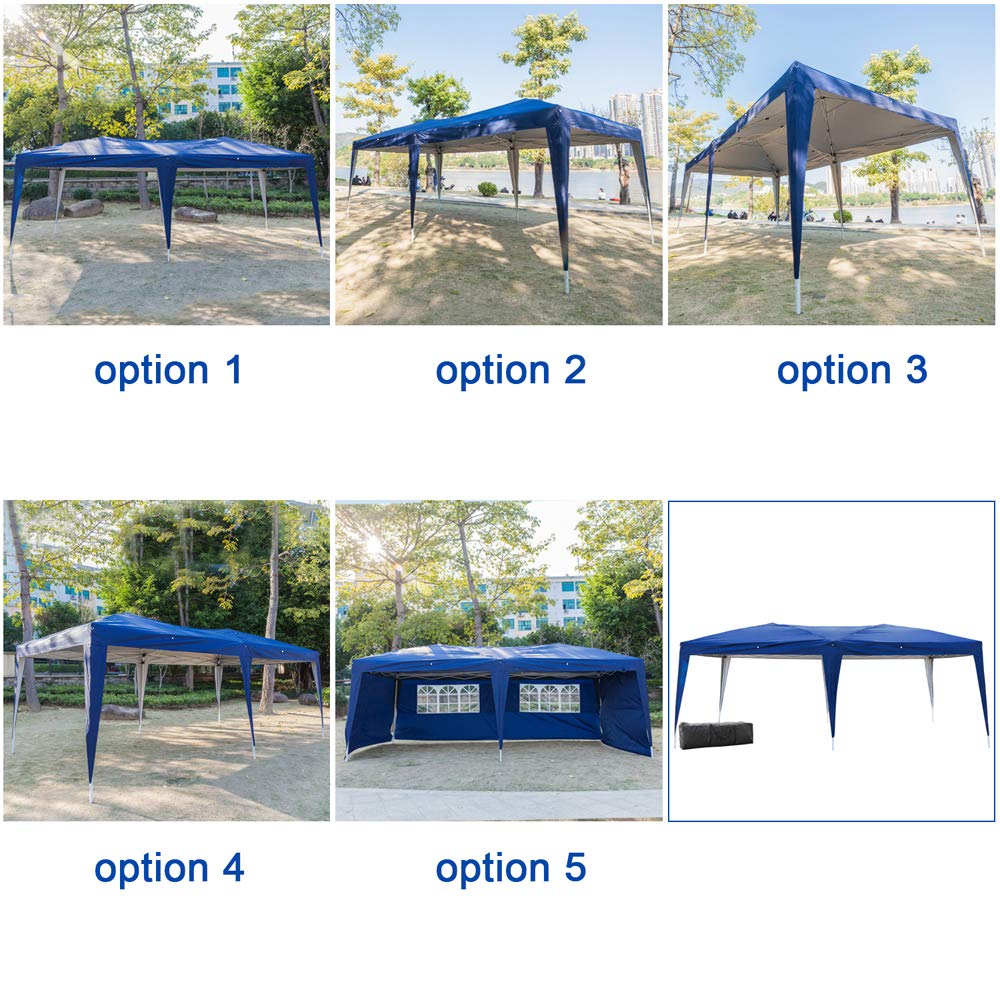 10' x 20' Heavy Duty Waterproof Pop Up Canopy Tent - Outdoor Party Gazebo with 4 Removable Sidewalls & 2 Bright Windows - Portable Folding Shelter with Carry Bag (Blue) - Perfect for Backyard BBQs, Camping, Weddings, and Outdoor Events