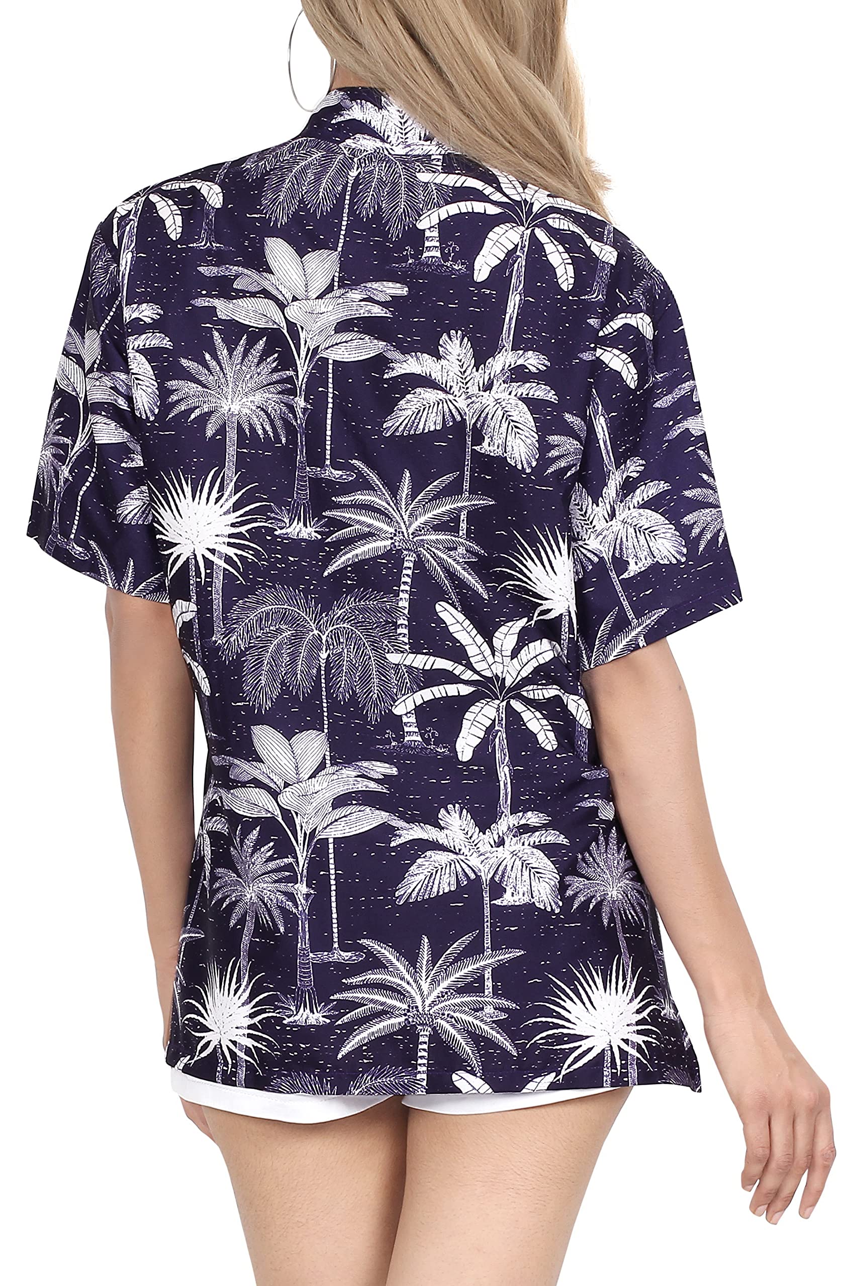 Happy Bay Women's Short Sleeve Hawaiian Beach Shirt - Floral Print Vacation Top for Summer, Beach Party, Luau, and Tropical Getaways
