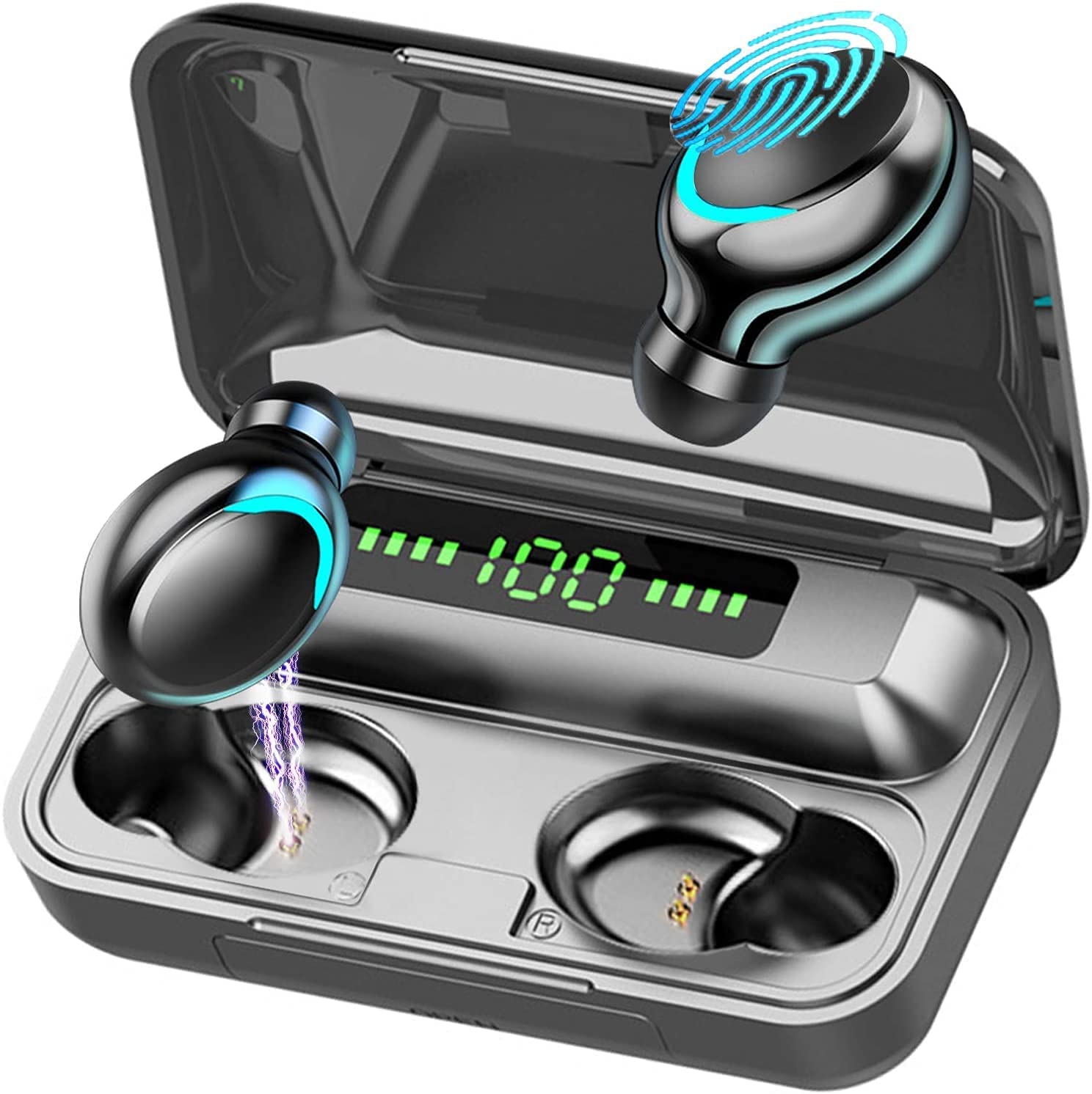 F9-5 Wireless Bluetooth 5.1 Earbuds with Noise Cancellation, HiFi Stereo Sound & Touch Control - Mini In-Ear Headphones with HD Mic & Charging Case (Black) | Perfect for Gym, Commuting & Work Calls