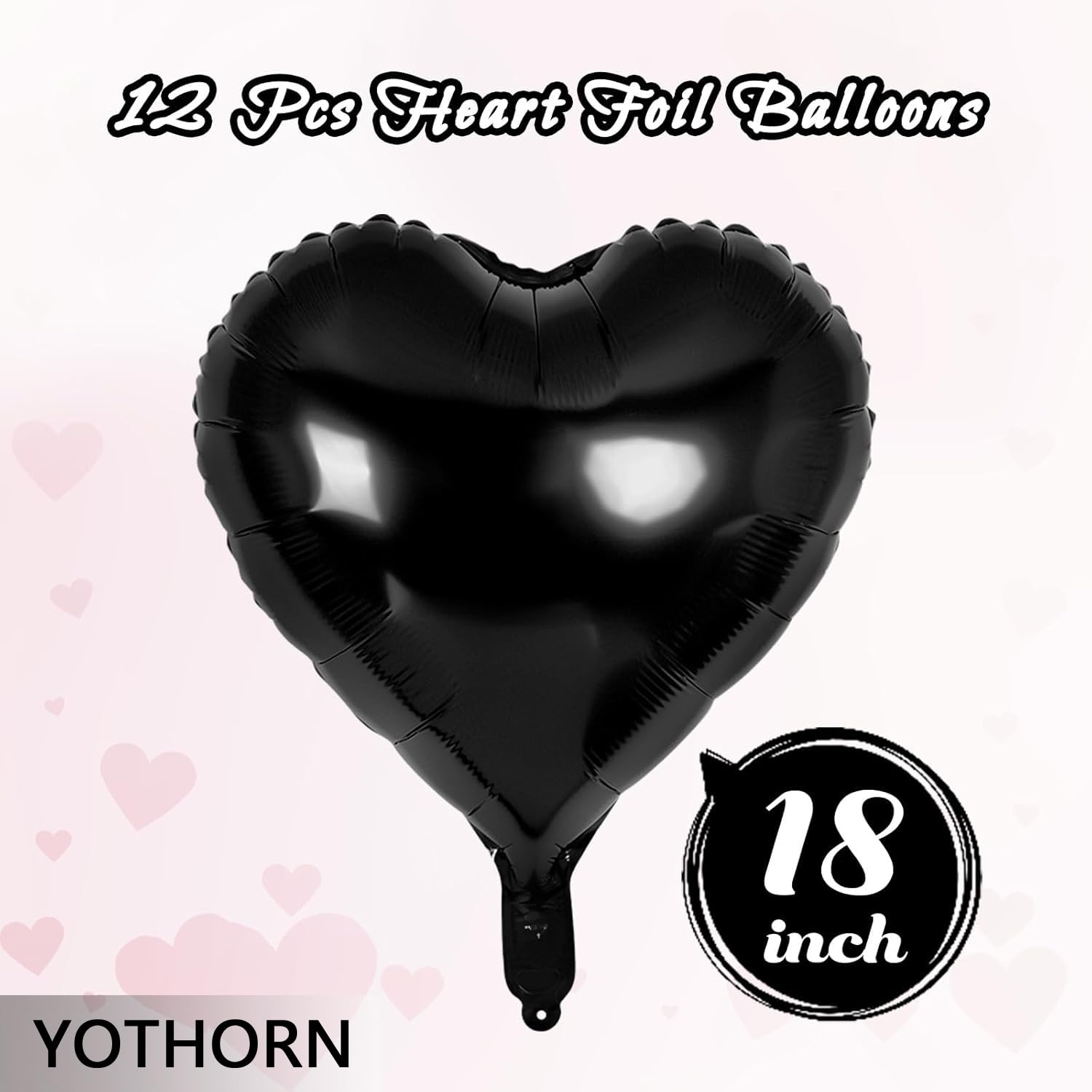 12 Pcs 18 Inch Black Heart Foil Balloons - Mylar Valentine's Day Love Balloons for Birthday Party, Wedding, Baby Shower Decorations - Perfect for Romantic Events & Anniversary Celebrations