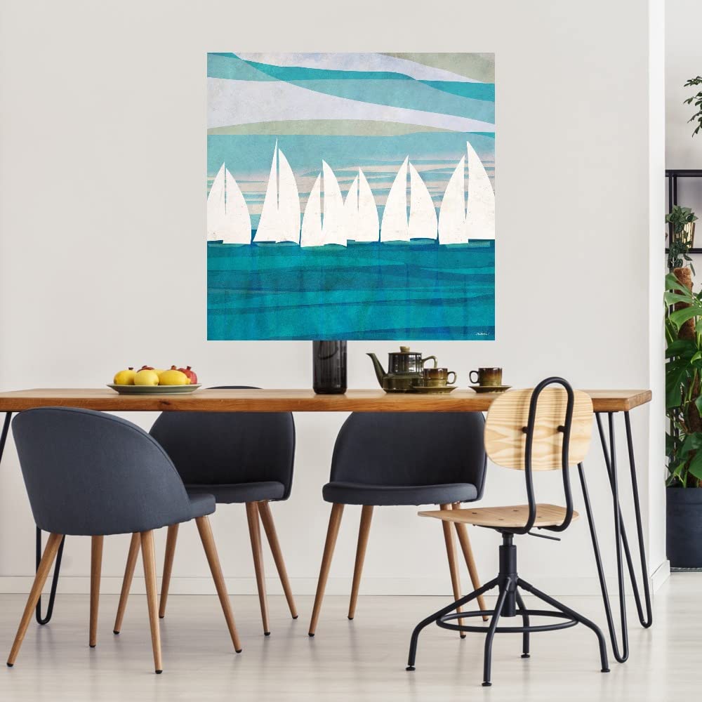Afternoon Regatta II Canvas Wall Art - 37x37 Inch Ready to Hang Painting by Dan Meneely - Nautical Decor for Living Room, Bedroom, Office & More - Perfect for Coastal & Sailboat Themed Spaces