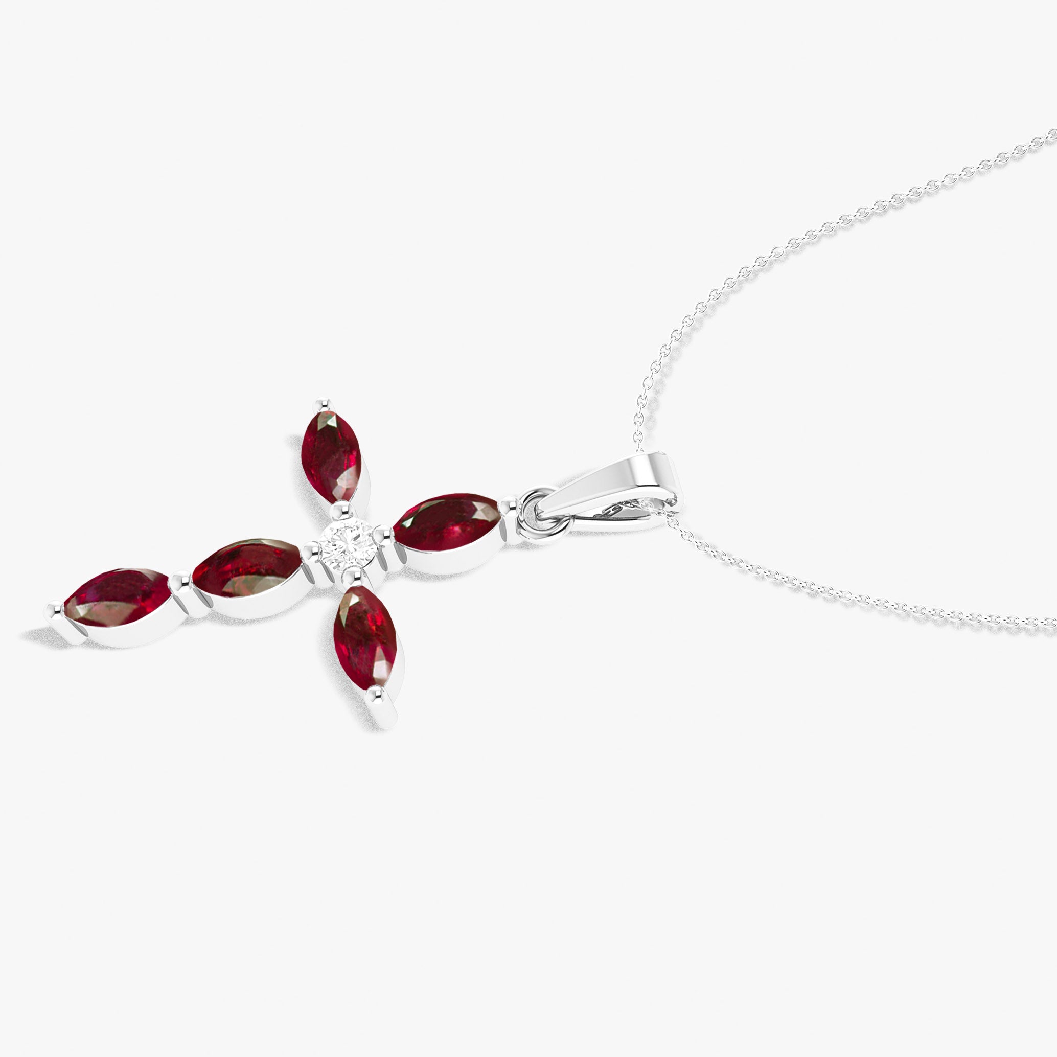 Natural Ruby Cross Charm Pendant Necklace for Women - Genuine Gemstone Jewelry Gift for Christmas, Baptism & Everyday Wear