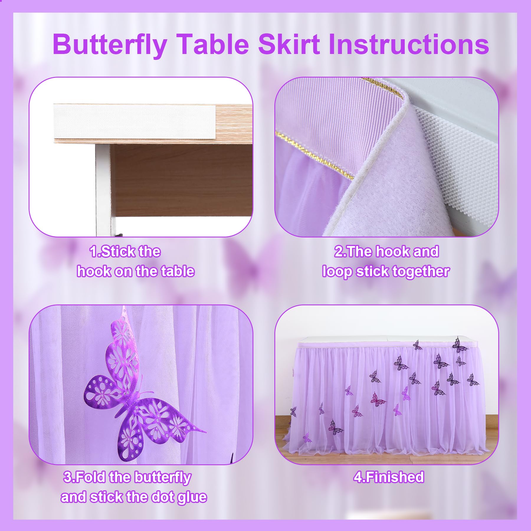 6ft Purple Butterfly Table Skirt - Baby Shower & Birthday Party Decor for Girls