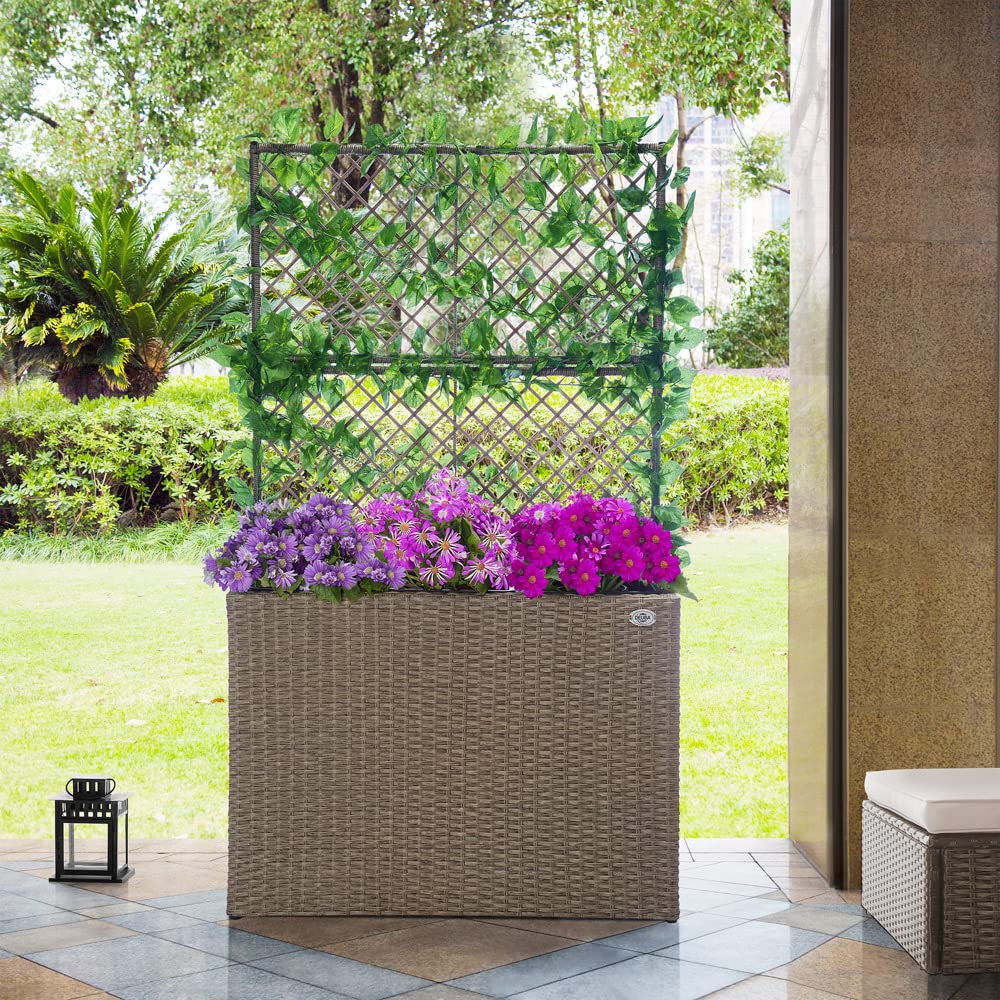 Casaria Cream Wicker Flower Pot Set of 3 with Trellis - 57.5