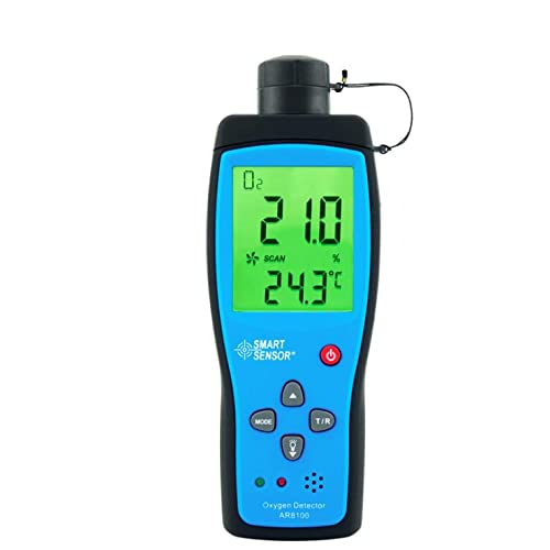 Portable Digital Oxygen Detector AR8100 - Smart O2 Meter with Temperature Measurement for Home, Travel & Industrial Use - 25% Oxygen Level Detection