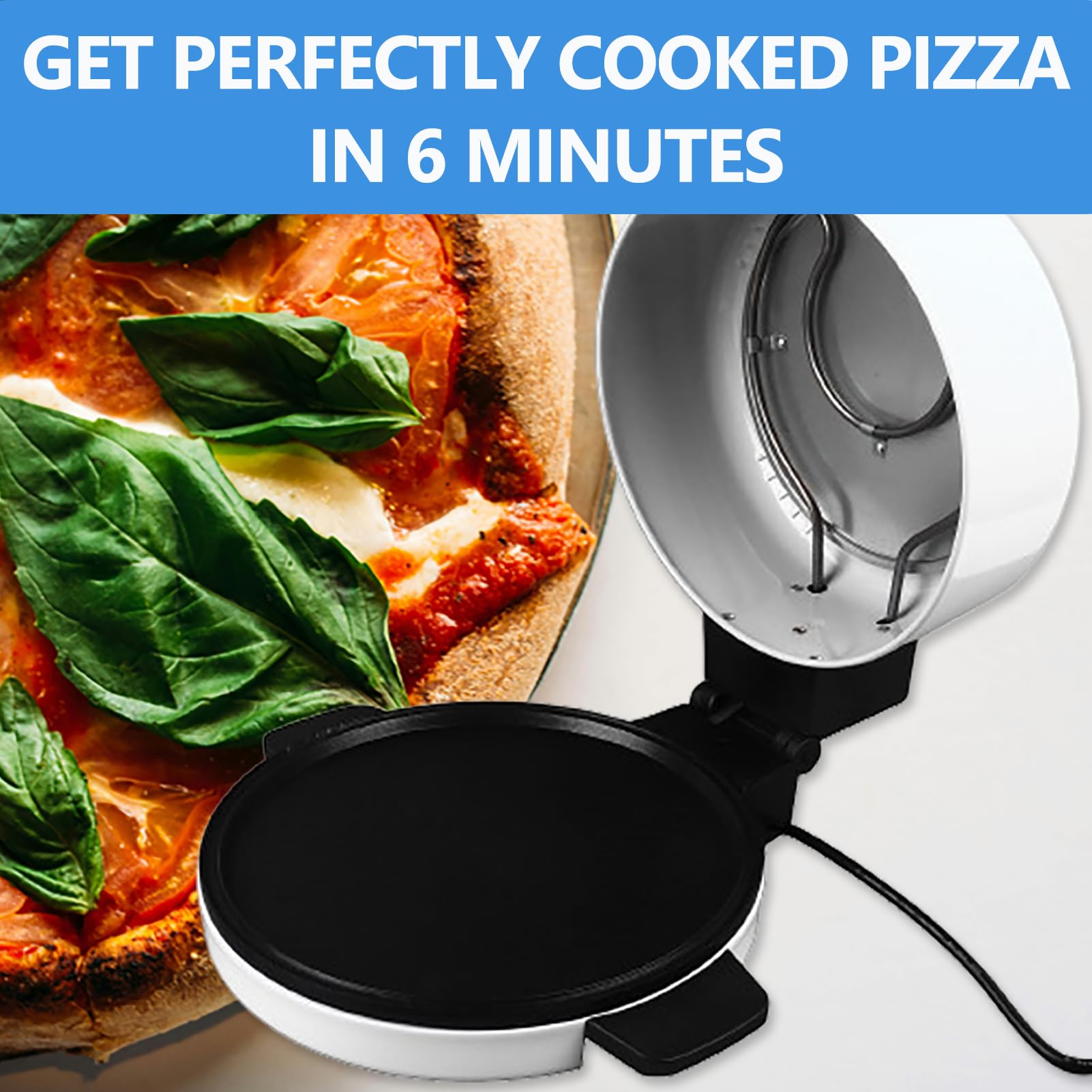 2000W Electric Pizza Oven - 12 Inch Countertop Pizza Maker for Indoor & Outdoor Use | Portable Pizza Grill & Bread Toaster | Perfect for Home, School, Camping & Parties | Commercial-Grade Kitchen Appliance for Steak & Pizza Making