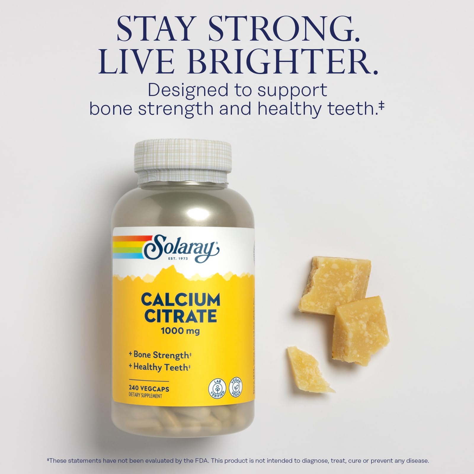 Solaray Calcium Citrate 1000mg - Chelated Calcium Supplement for Bone Strength & Healthy Teeth | Easy to Digest Vegan Formula | 60 Servings (240 VegCaps) | Supports Joint Health & Muscle Function - Perfect for Active Lifestyles & Post-Workout Recovery