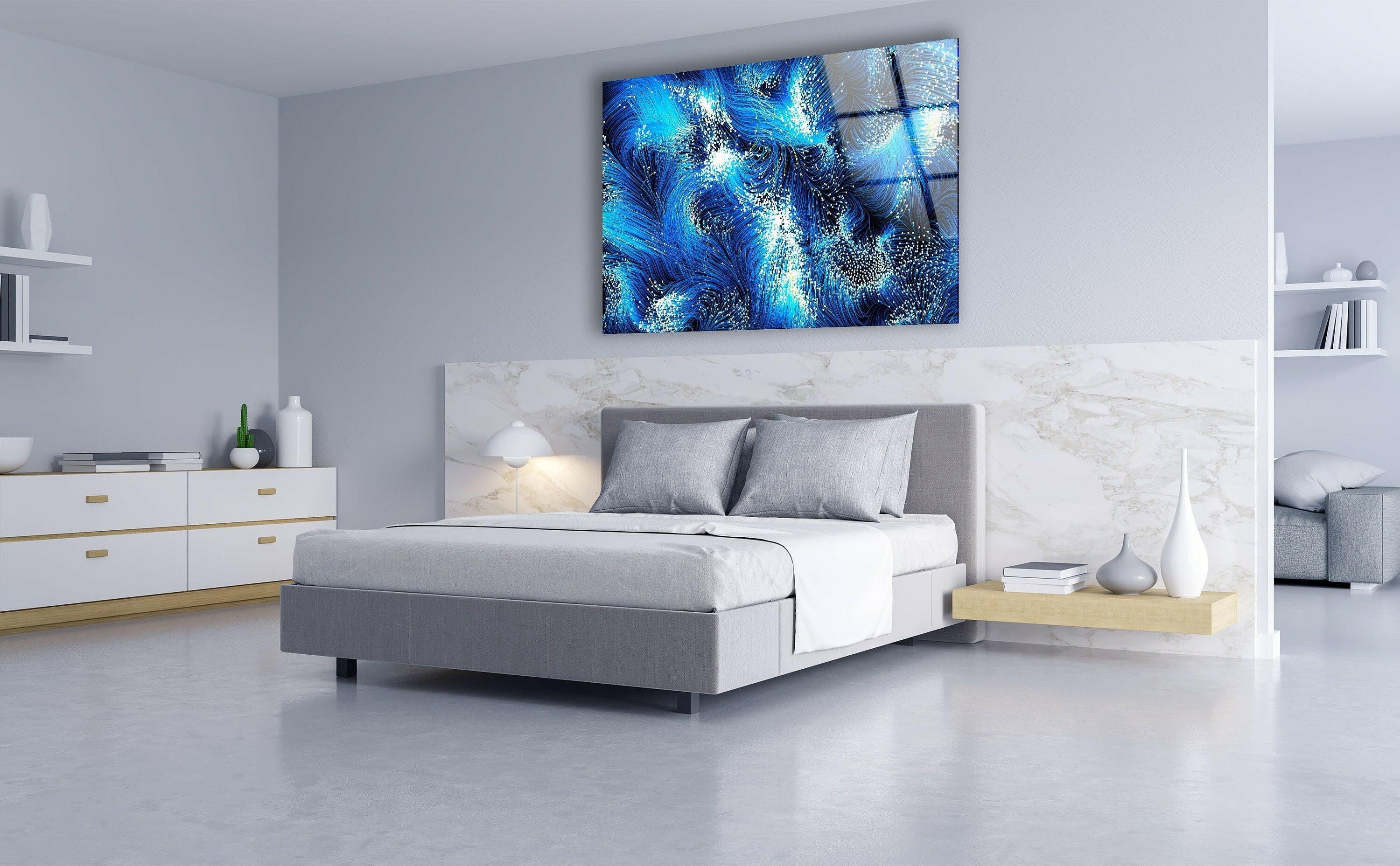 Blue Black Swirl Glass Wall Art - Handmade Modern Abstract Decor for Living Room, Bedroom & Office | Shatter-Resistant Hanging Art Piece