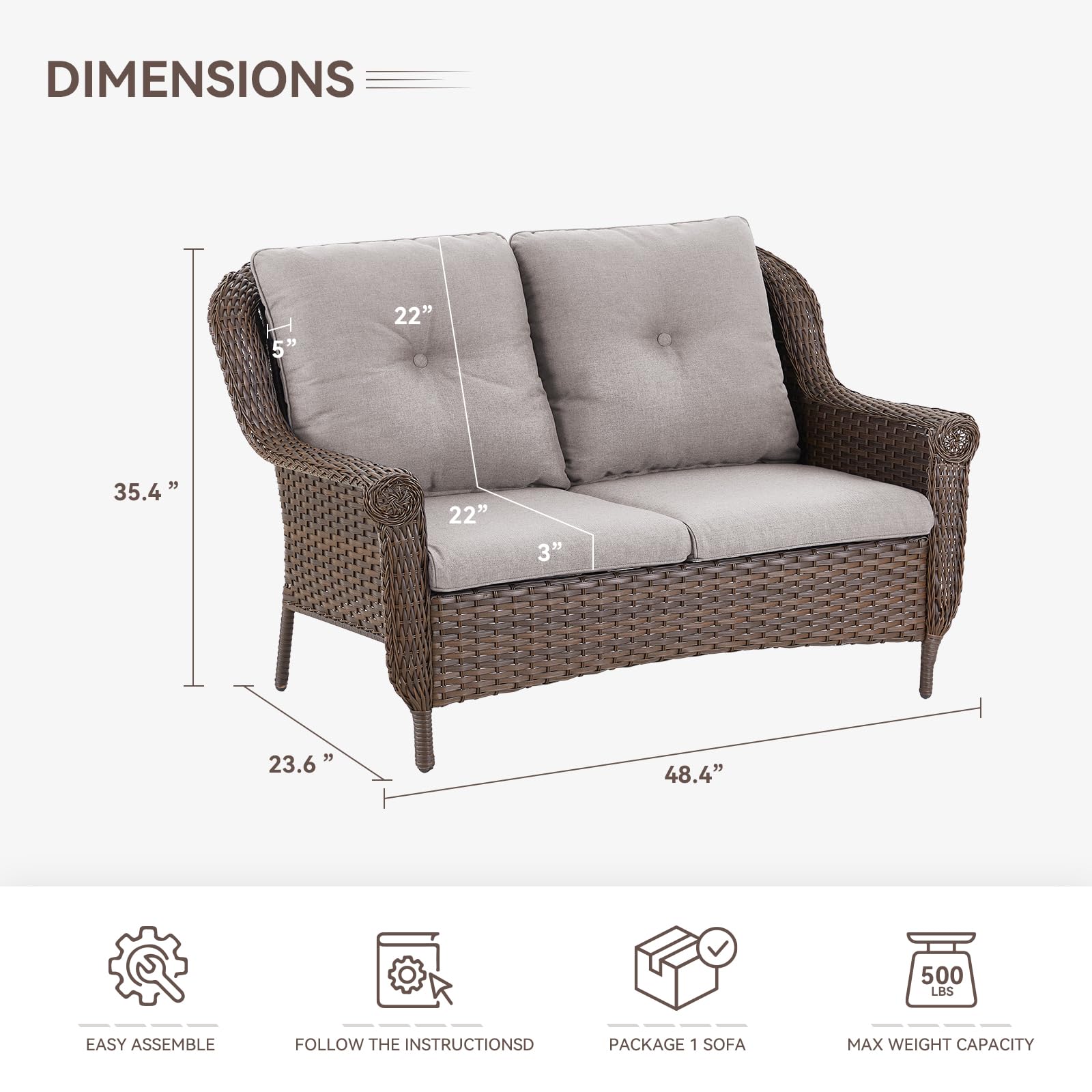 Brown Rattan Patio Loveseat with Water-Resistant Beige Cushions & Chrysanthemum Armrests - Outdoor Wicker Sofa for Garden, Balcony, Backyard & Poolside Relaxation (1PC) - Perfect for Lounging, Sunbathing & Entertaining Guests