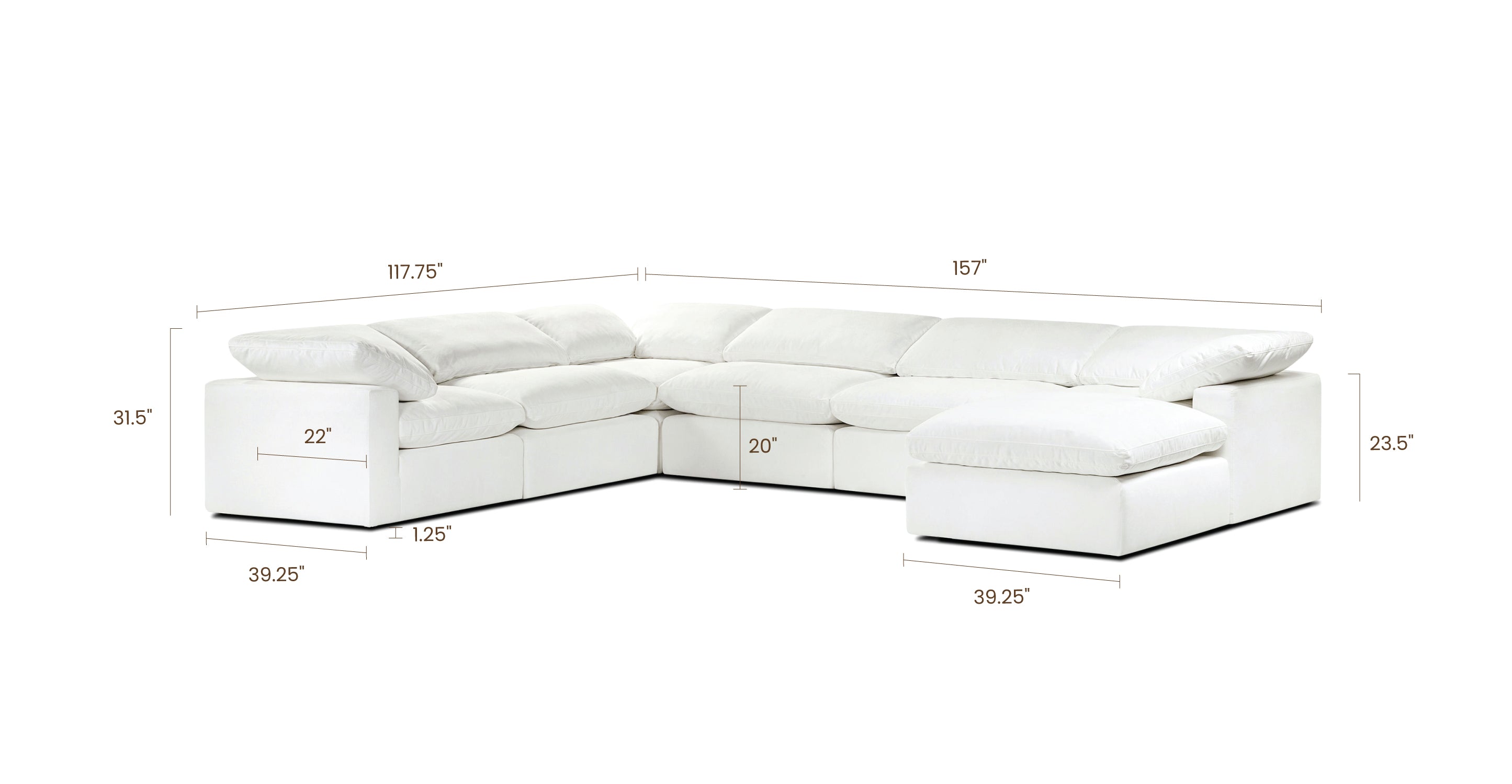 7-Seat Aspen Modular Sectional Sofa with Reversible Chaise - Modern L-Shaped Couch for Living Room, Family Room & Home Theater - Soft Fabric Upholstery & Sturdy Wood Frame