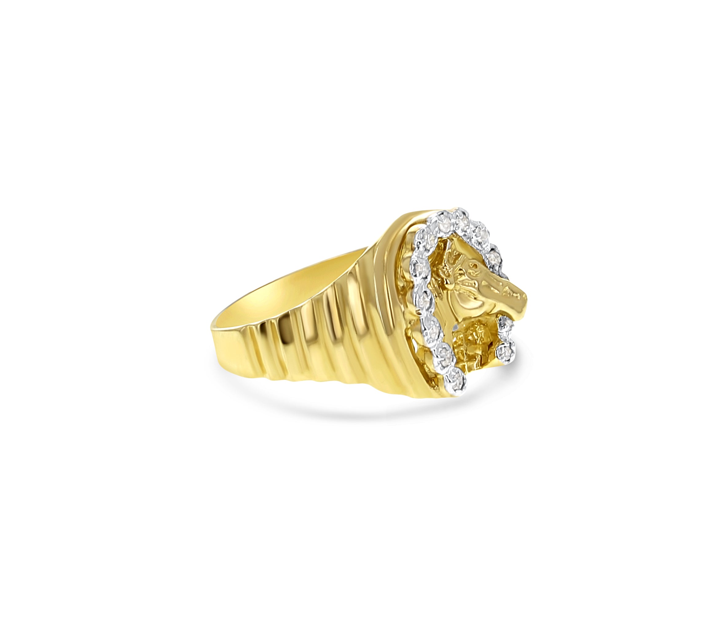 Lucky Horseshoe Horse Head Diamond Ring for Women - Elegant Sterling Silver Jewelry Gift for Equestrian Lovers, Birthday & Anniversary